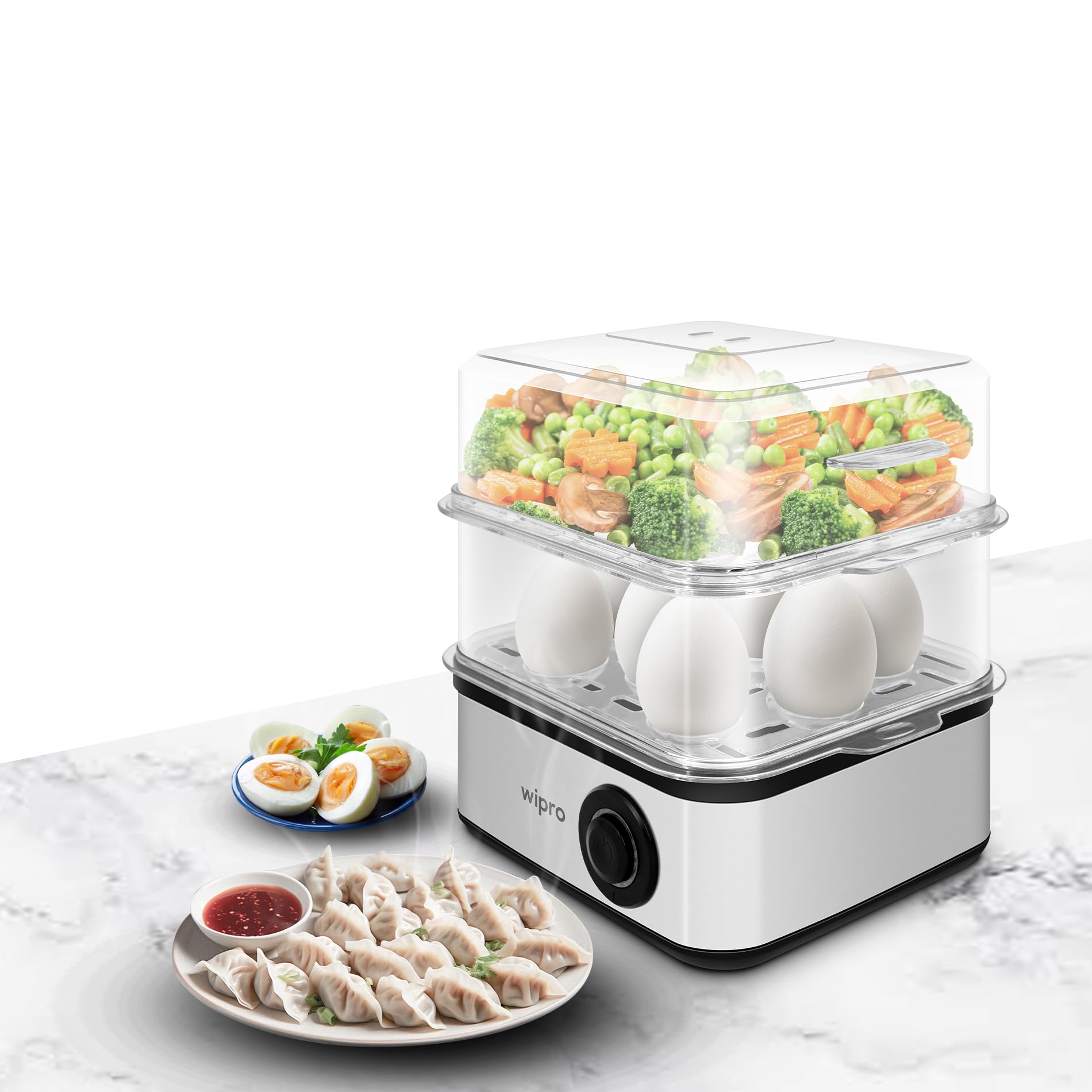 Wipro Elato Be201 4In1 Multicooker 500 Watt - Boils Up To 16 Eggs, Steam Rice, Poach Eggs, Cook Vegetables - 3 Boiling Modes, Co