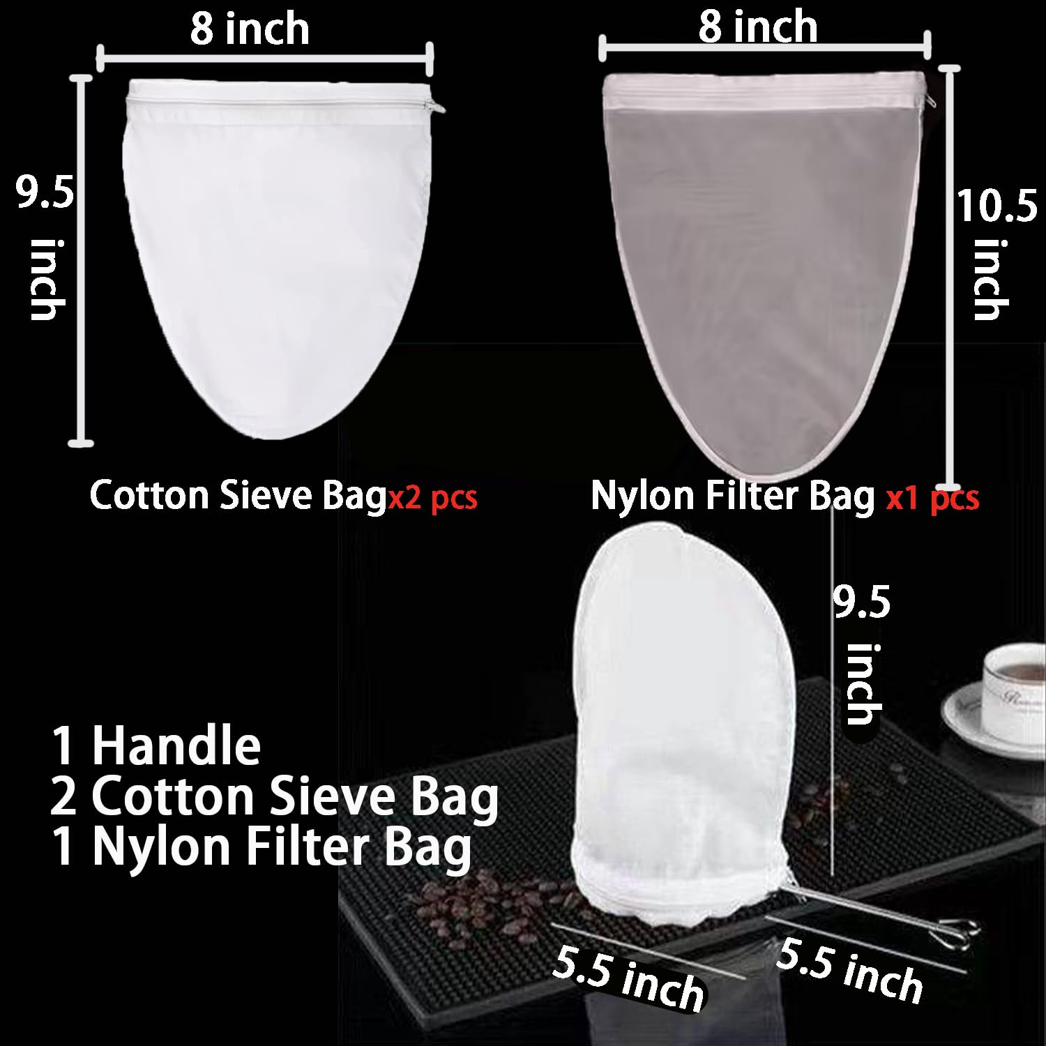Cheese Cloths For Straining With Handle, 3Pcs Reusable Extra Fine Mesh Strainer, 2 Cotton Nut Milk Bag & 1 Nylon Filter Bag, Che