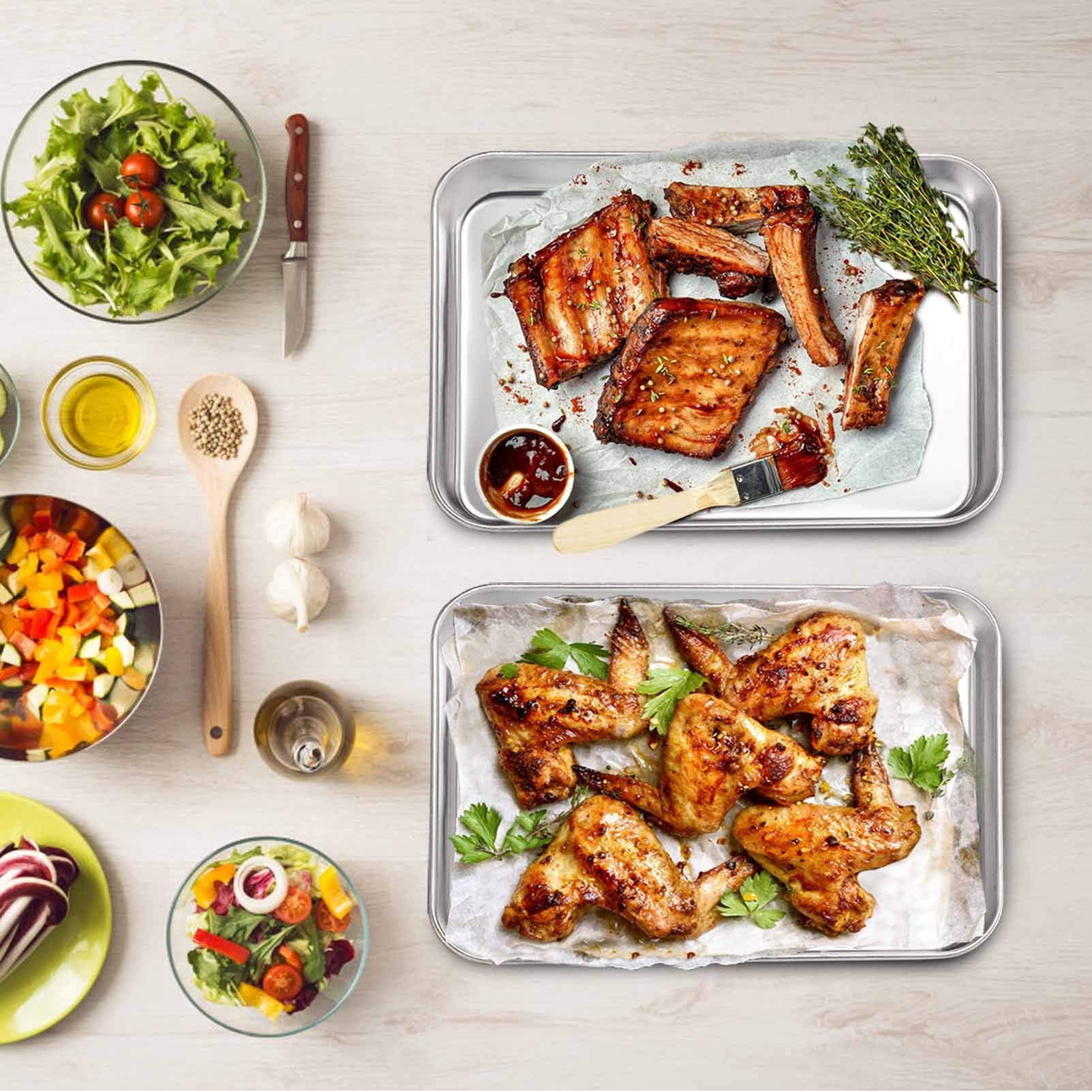Teamfar Toaster Oven Pans Set Of 2, Stainless Steel Compact Toaster Oven Tray Ovenware, 10.5 ' ' X 8 ' ' X 1 ' ', Non-Toxic & He
