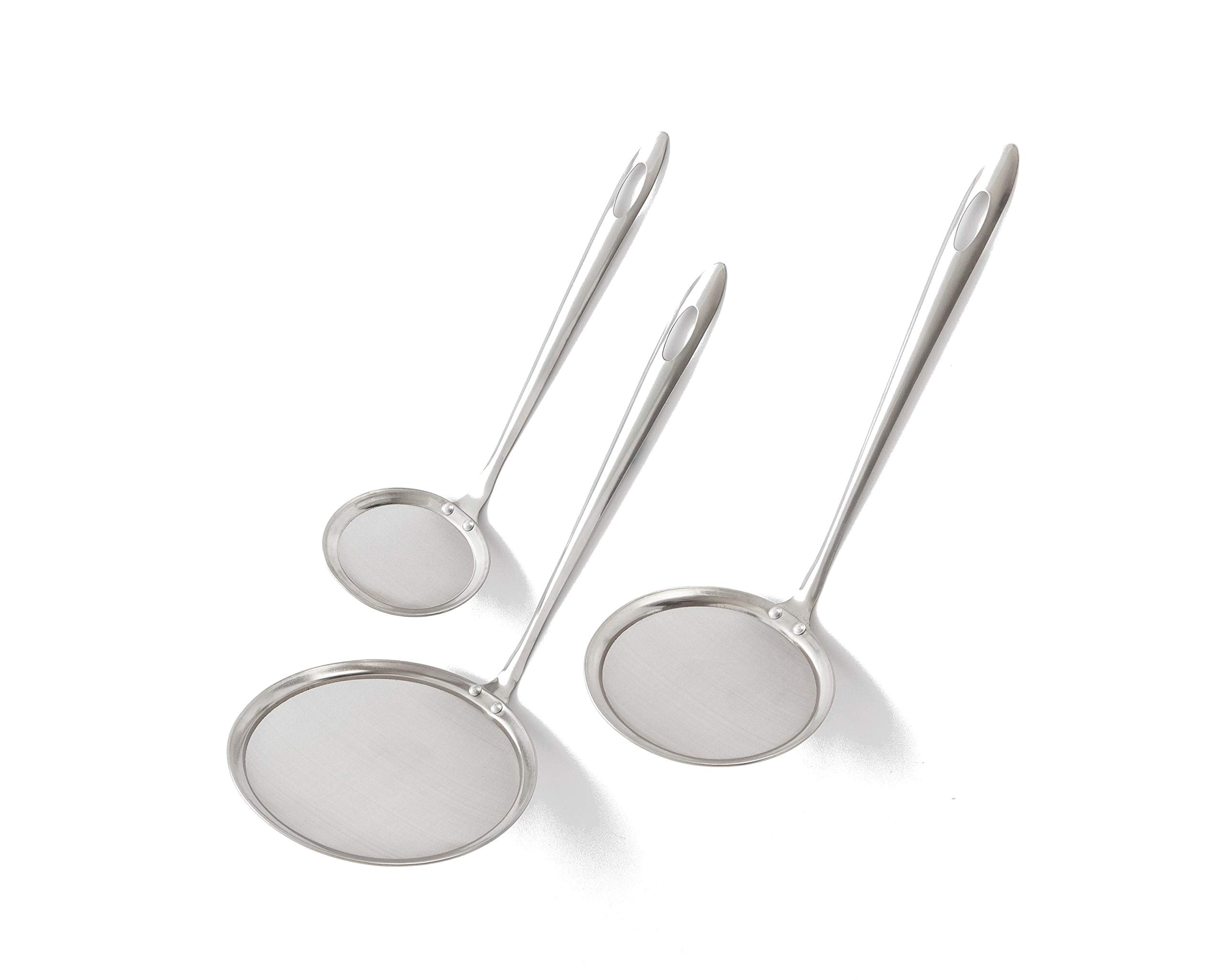 Cook Pro Stainless Steel Mesh Skimmers With Fine Mesh Scoop, Set Of 3