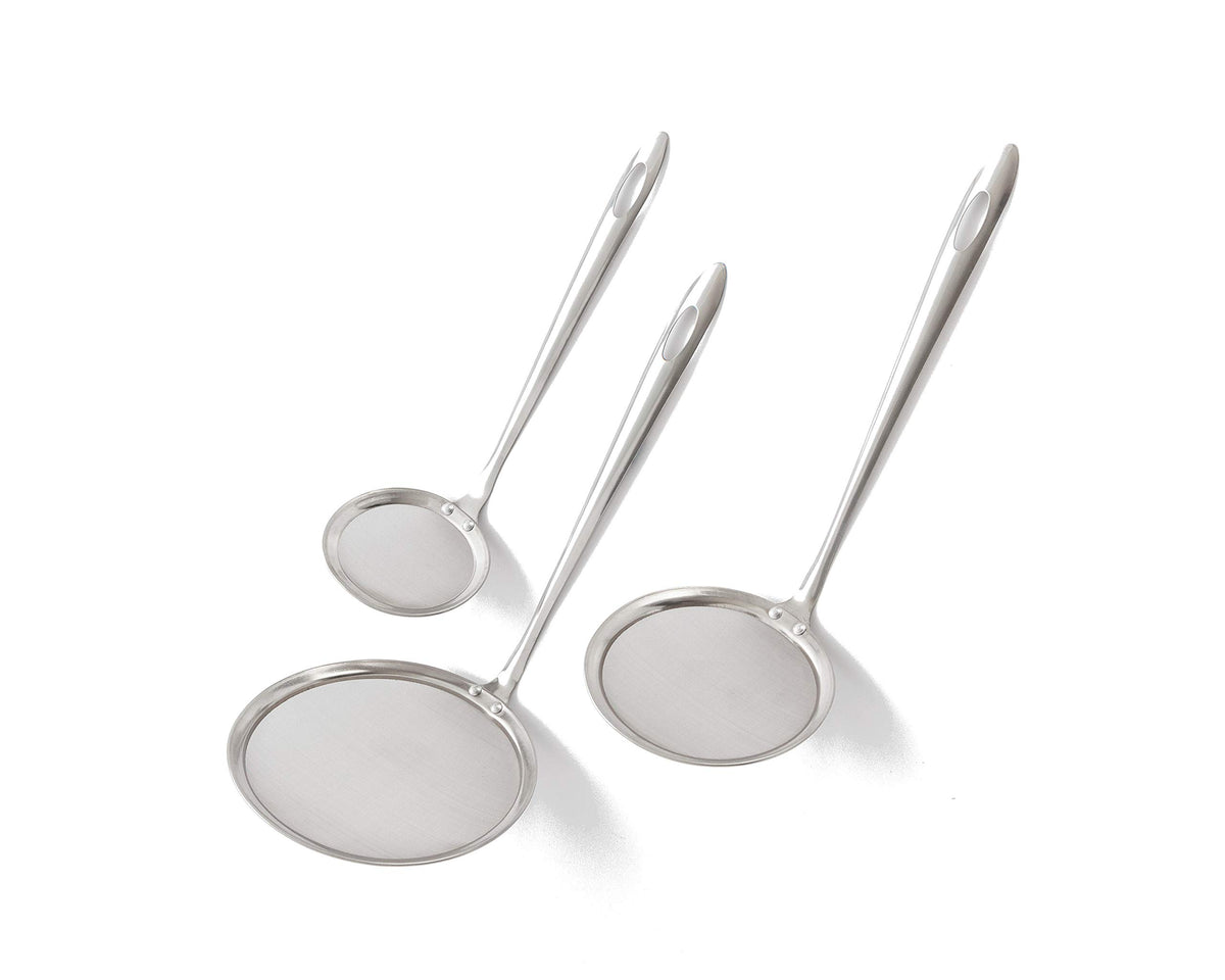Cook Pro Stainless Steel Mesh Skimmers With Fine Mesh Scoop, Set Of 3