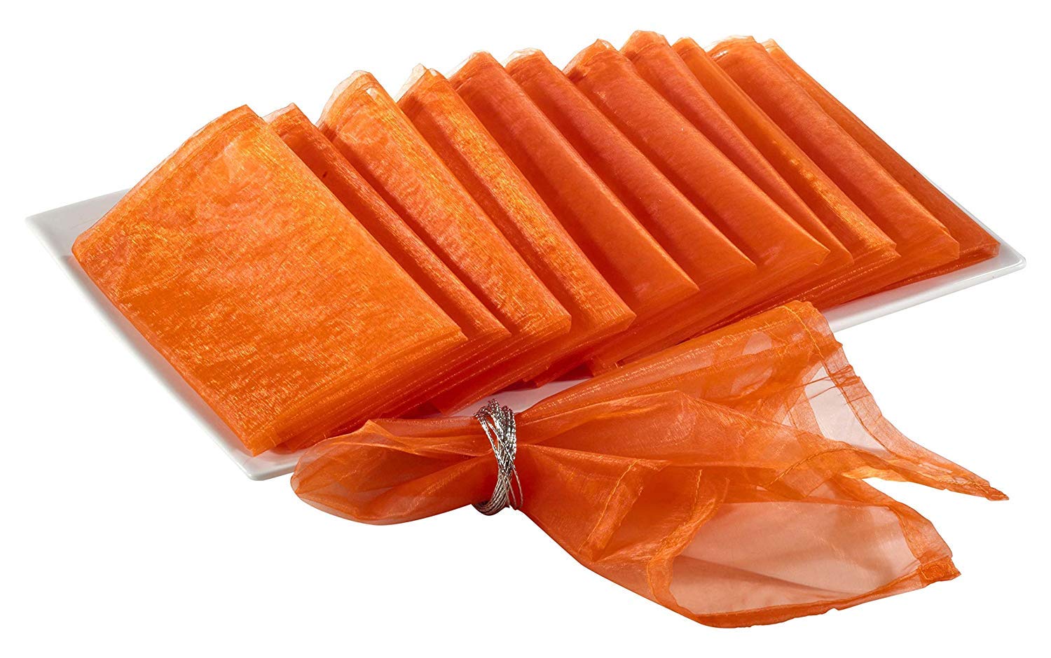 Fennco Styles Sorbet Collection Elegant Sheer Organza 20 X 20 Inch Cloth Napkins, Set Of 12 - Orange Diner Napkins For Wedding,