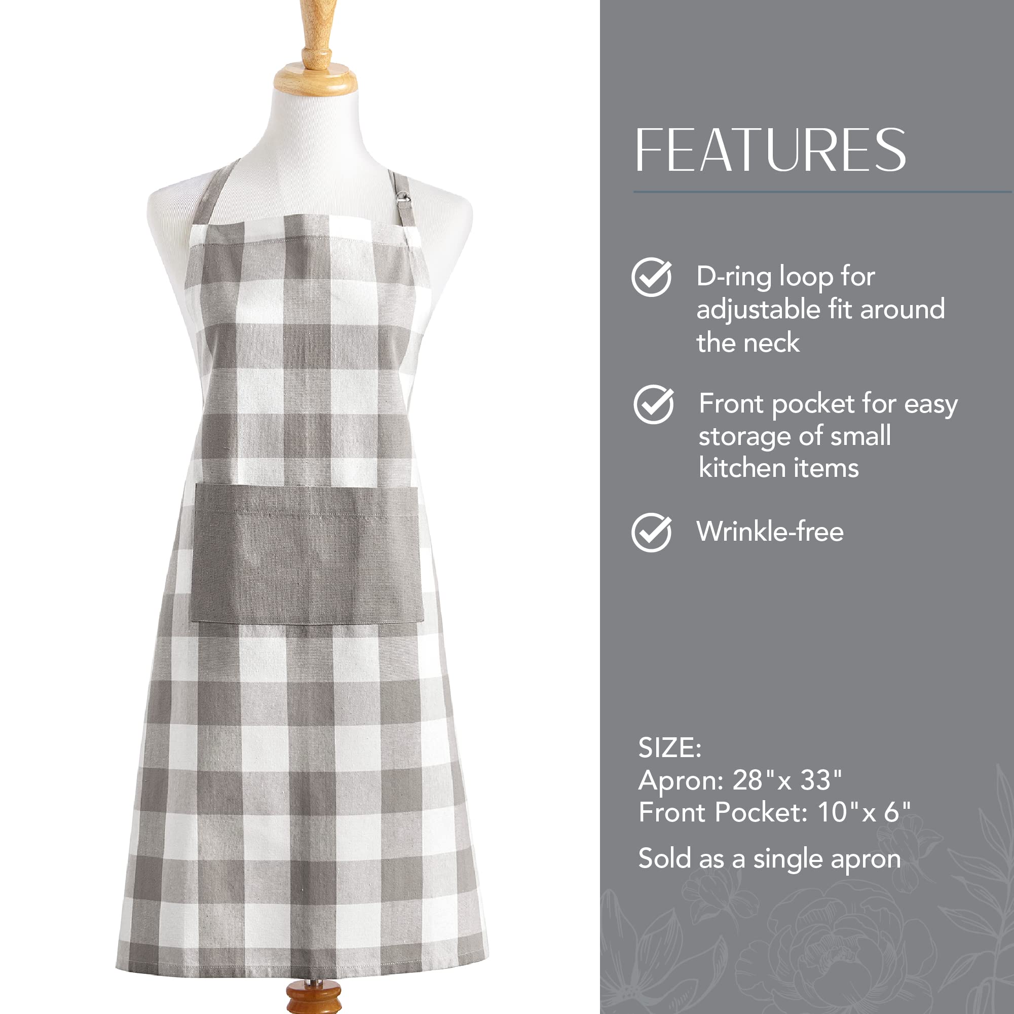 Elrene Home Fashions Farmhouse Living Buffalo-Check Kitchen Apron With Pocket, 28'' X 33'', Red/White