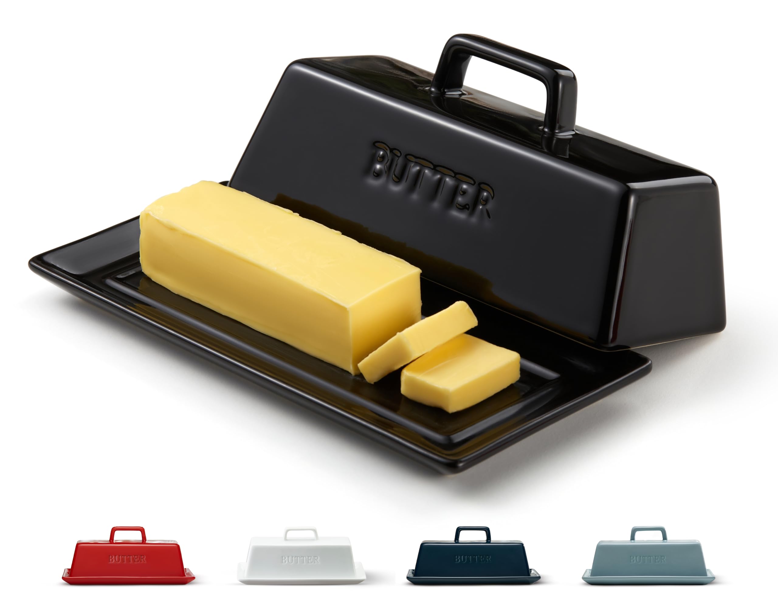 Butter Dish with Lid for Countertop, by Kook, Ceramic Dish Tray with Cover, Kitchen Keeper, Container, Holder, Holds 1 Stick, Mi