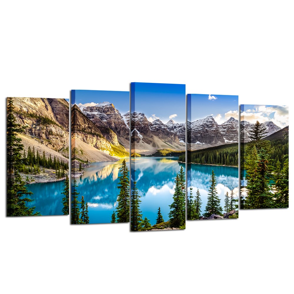 Kreative Arts - 5 Pieces Canvas Prints Wall Art Canada Moraine Lake And Rocky Mountain Landscape Pictures Modern Canvas Painting