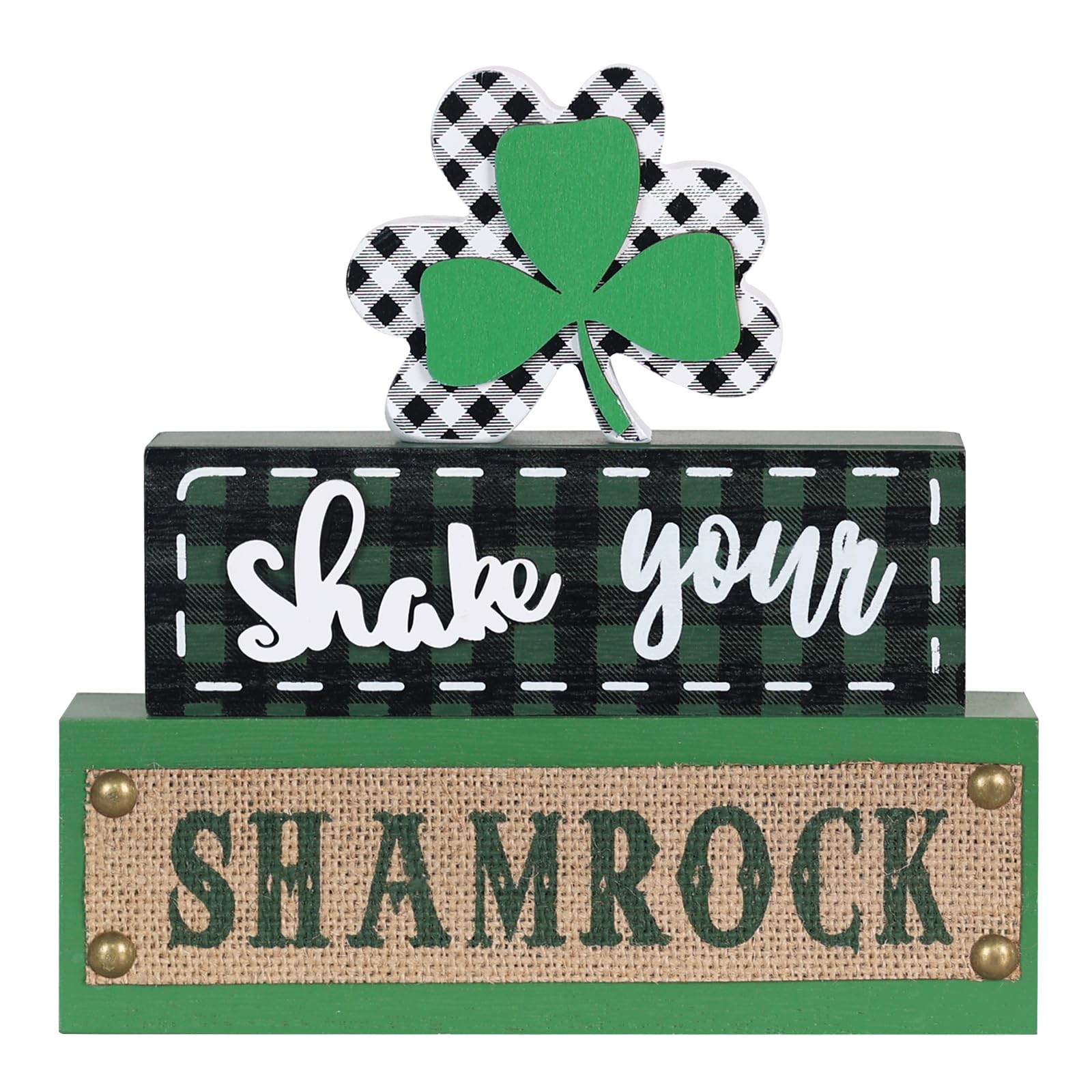 St Patricks Day Decorations, MEETYAMOR 3-Layered Shamrock Wood Block St Patricks Day Decor, Shamrock Ornaments Shake Your SHAMRO