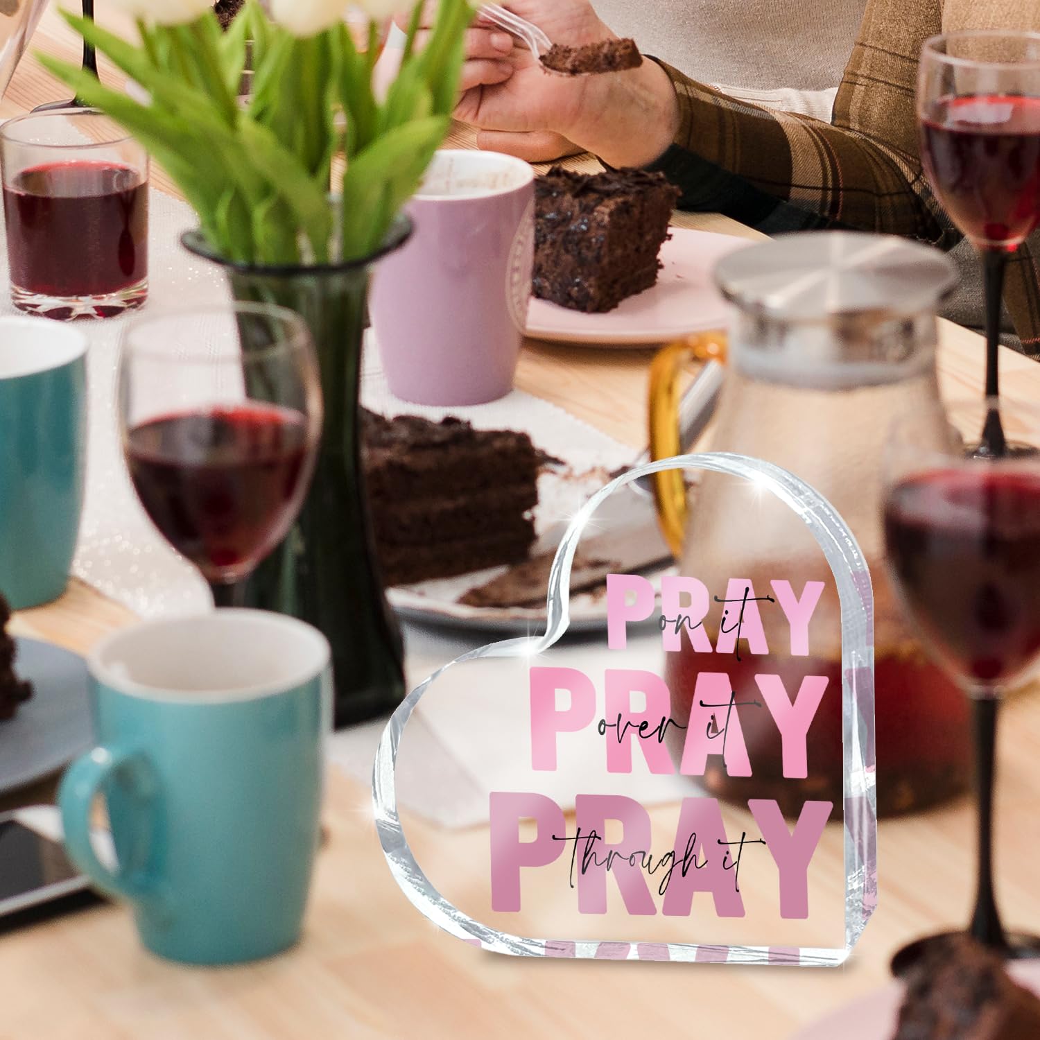 Pink Christian Gifts for Women, Pink Bedroom Decor, Pray on it Pray over it Pray through it Acrylic Sign Decorative for Home Pas