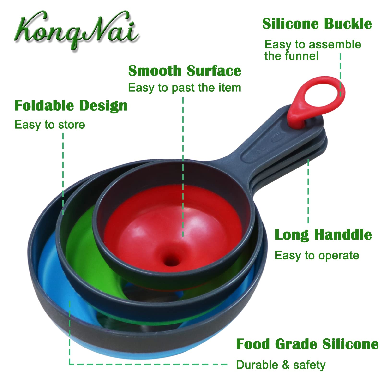 KongNai Canning Funnel for Wide and Regular Jars Wide Mouth Funnel Sets of 3  Extra Large Funnel for Mason Jar  Food Grade Silicone Collapsible Funnel for Transfer Jam  Juice  Spices  Powder and Oil