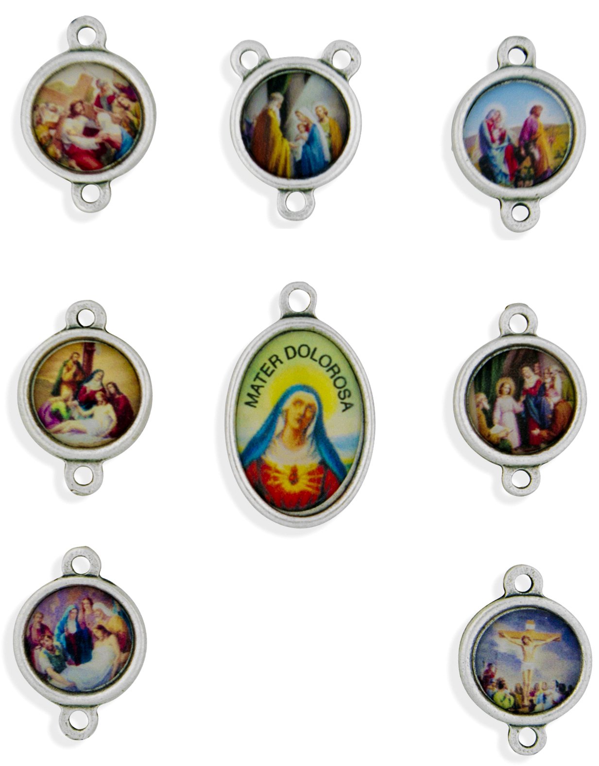 Venerare Our Lady of Sorrows Rosary Medals - Complete Set of Seven Sorrows of Mary 8 Pieces