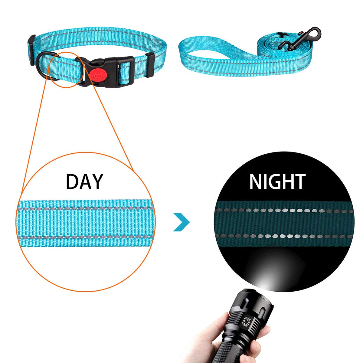 Reflective Dog Collar And Leash Set With Safety Locking Buckle Nylon Pet Collars Adjustable For Small Medium Large Dogs 3 Sizes(