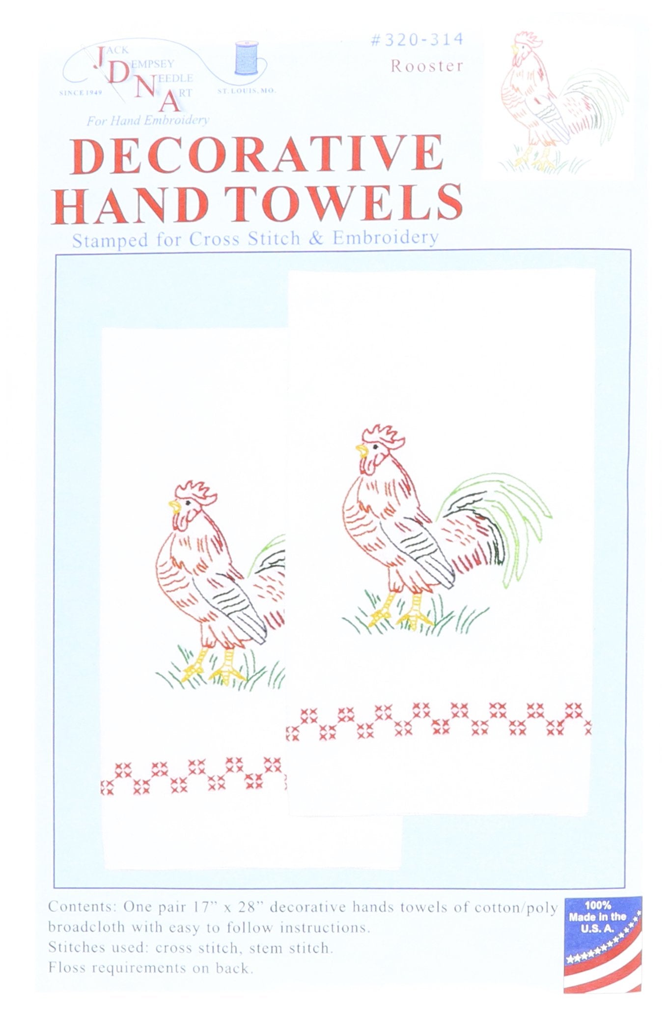 Jack Dempsey Stamped White Decorative Hand Towel, 17-Inch By 28-Inch, Rooster