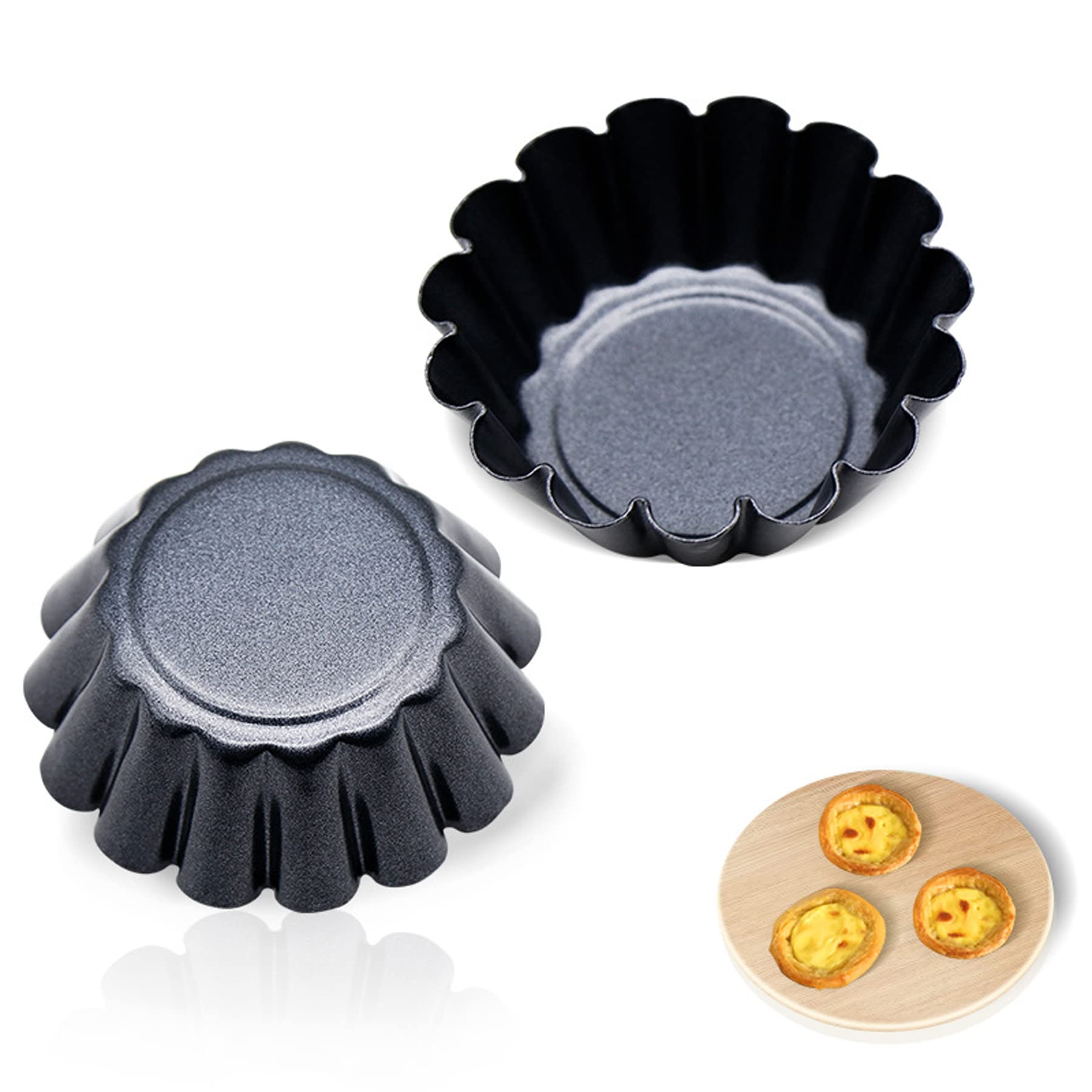 Mggi 12 Packs Egg Tart Mold, Bigger Size 3 X 0.9Inch, Non-Stick Pan Carbon Steel Egg Tart Molds, Mini Pie Mould, Muffin Cupcake
