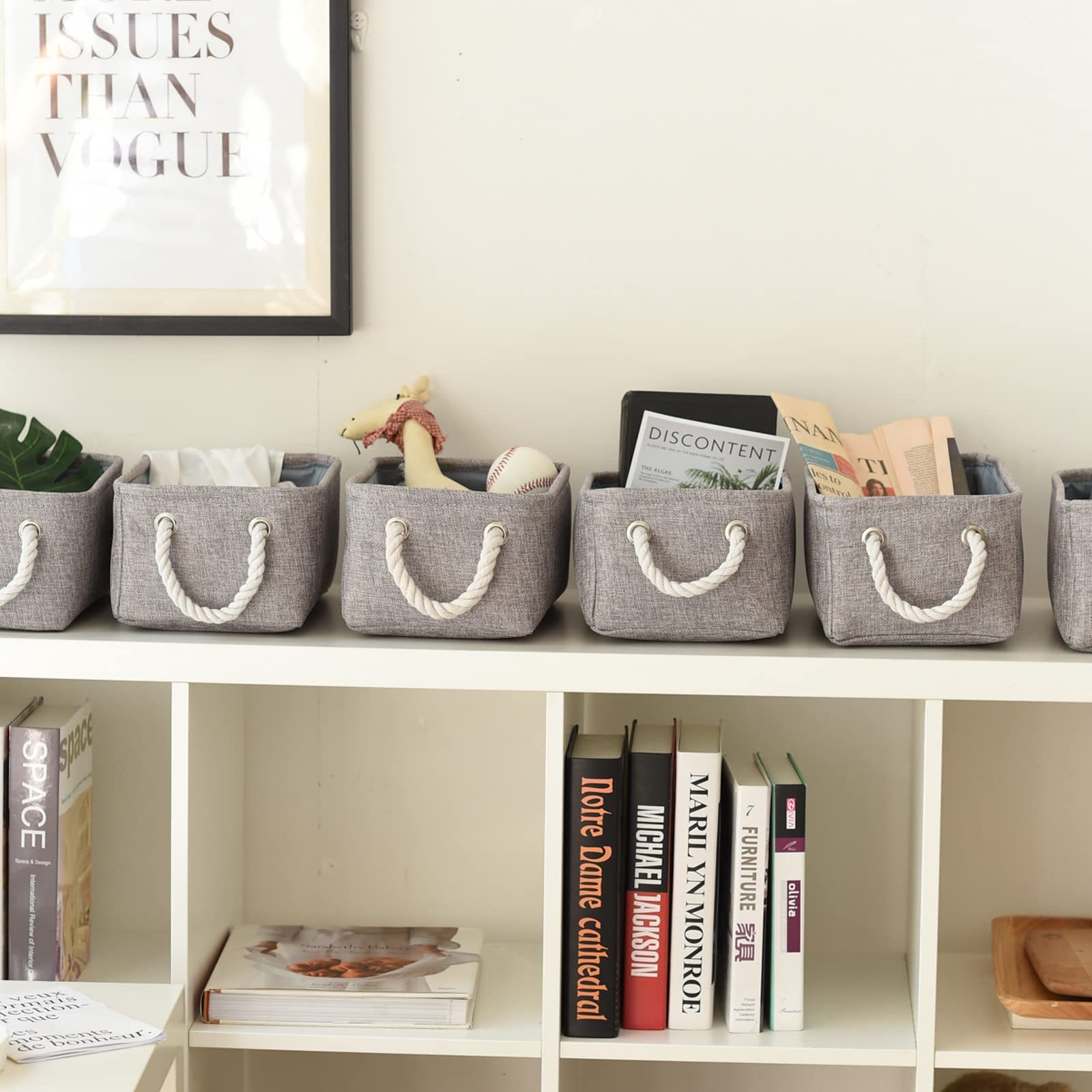 Sacyic Small Baskets For Shelves(6Pack) Fabric Storage Baskets,Empty Gift Baskets With Rope Handles,Decorative Foldable Storage