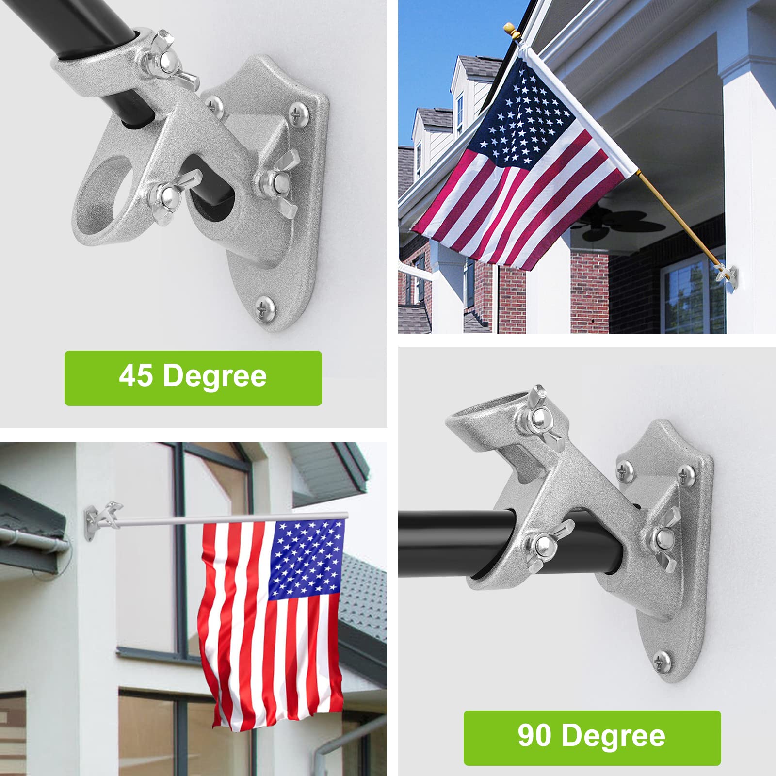 Flag Pole Holder, Outside House Flag Pole Bracket, Heavy Duty Metal Flag Mount, Aluminum Alloy Mounting Brackets, Outdoor Flag H