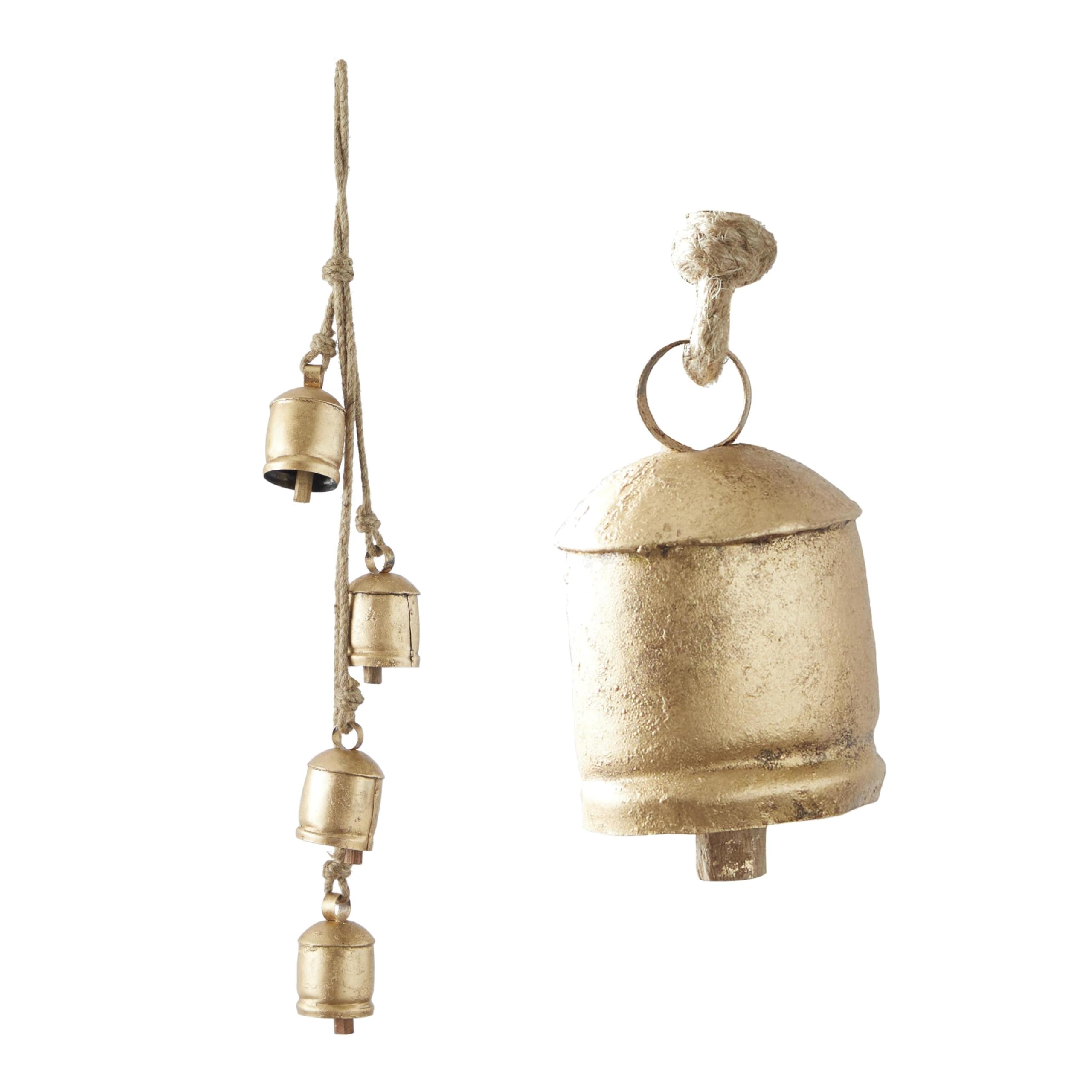 Deco 79 Rustic Metal Cowbell Decorative Bells, 4 x 3 x 29, Gold