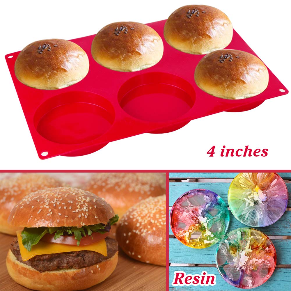 Webake Silicone Molds For 3 Inch And 4 Inch Round Disc Pan For Cake, Muffin Top, Bun, Custard, Tart, Resin Coaster, 6 Cavity, Re