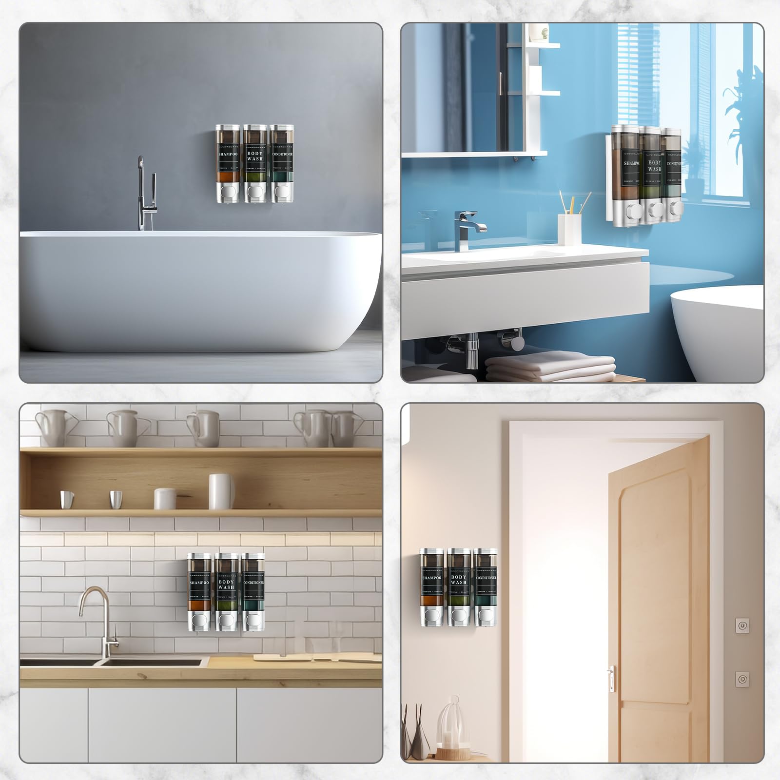 Shampoo And Conditioner Dispenser,Shower Dispenser 3 Chamber No Drill Wall-Mounted Shampoo Dispenser For Shower Wall Mounted Bod