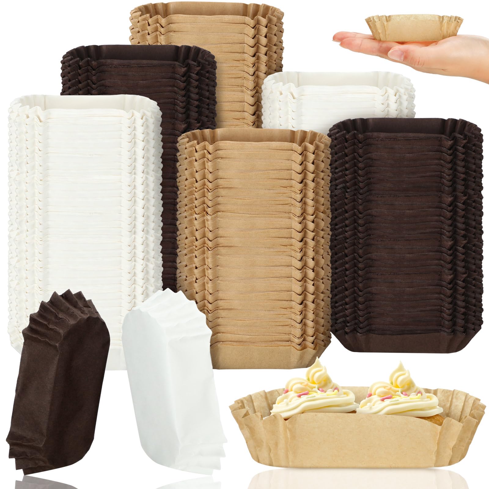 Mifoci 600 Pcs Mini Oval Cupcake Papers Disposable Brownie Baking Cups Cake Loaf Pan Liners Boat Shaped Muffin Cupcake Wrappers 