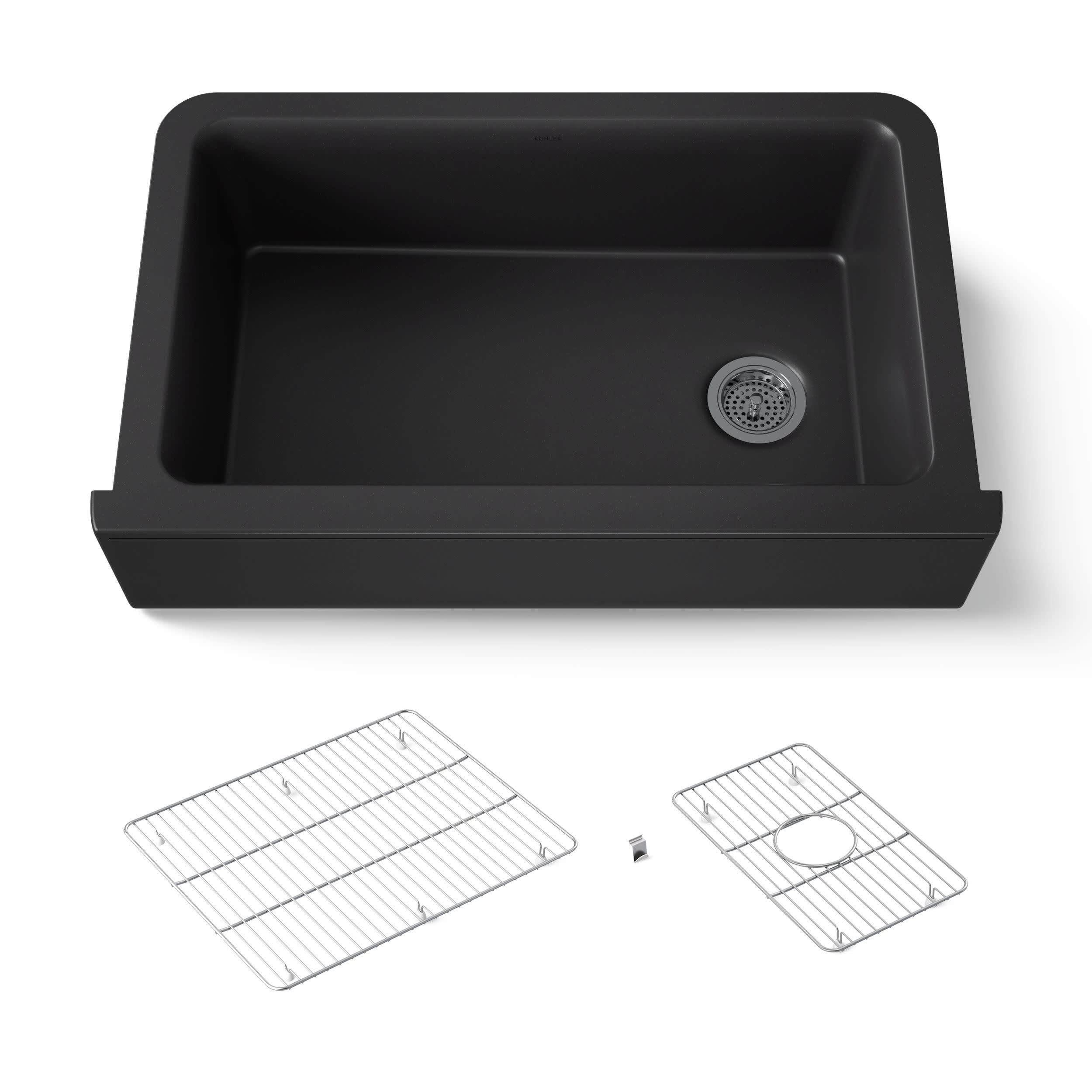 Kohler 25786-CM1 Cairn 34 undermount single-bowl farmhouse kitchen sink, Matte Black
