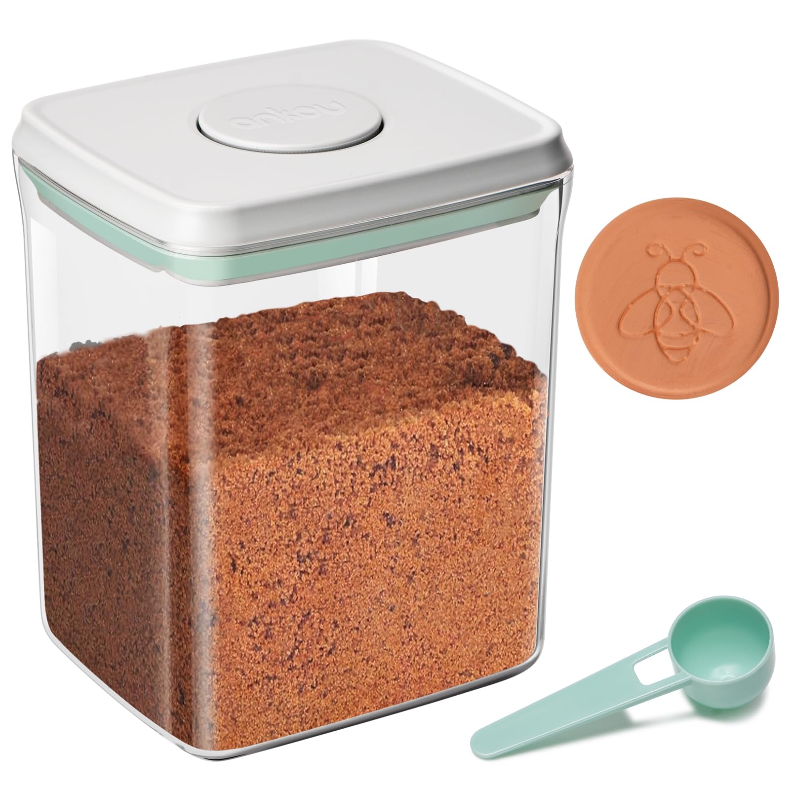Mutclord POP Airtight Brown-Sugar Keeper-Container - 1.3Qt(42Oz/1.2L) Clear Jar | 1/2 Tablespoon Scoop | Brown Sugar Saver | Sta