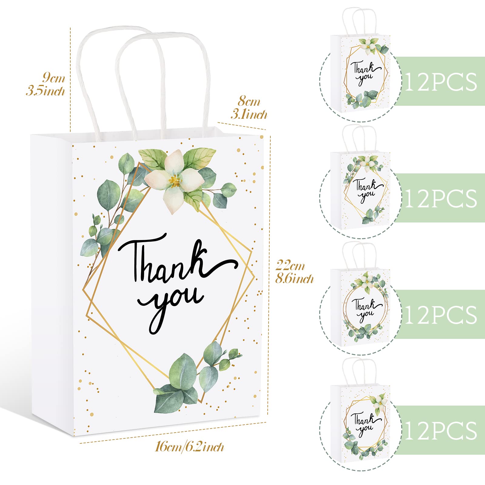 Greenery Eucalyptus Small Thank You Bags Floral Design Paper Gift Bags With Handles Baby Shower Favor Bags Thank You Wedding Bag