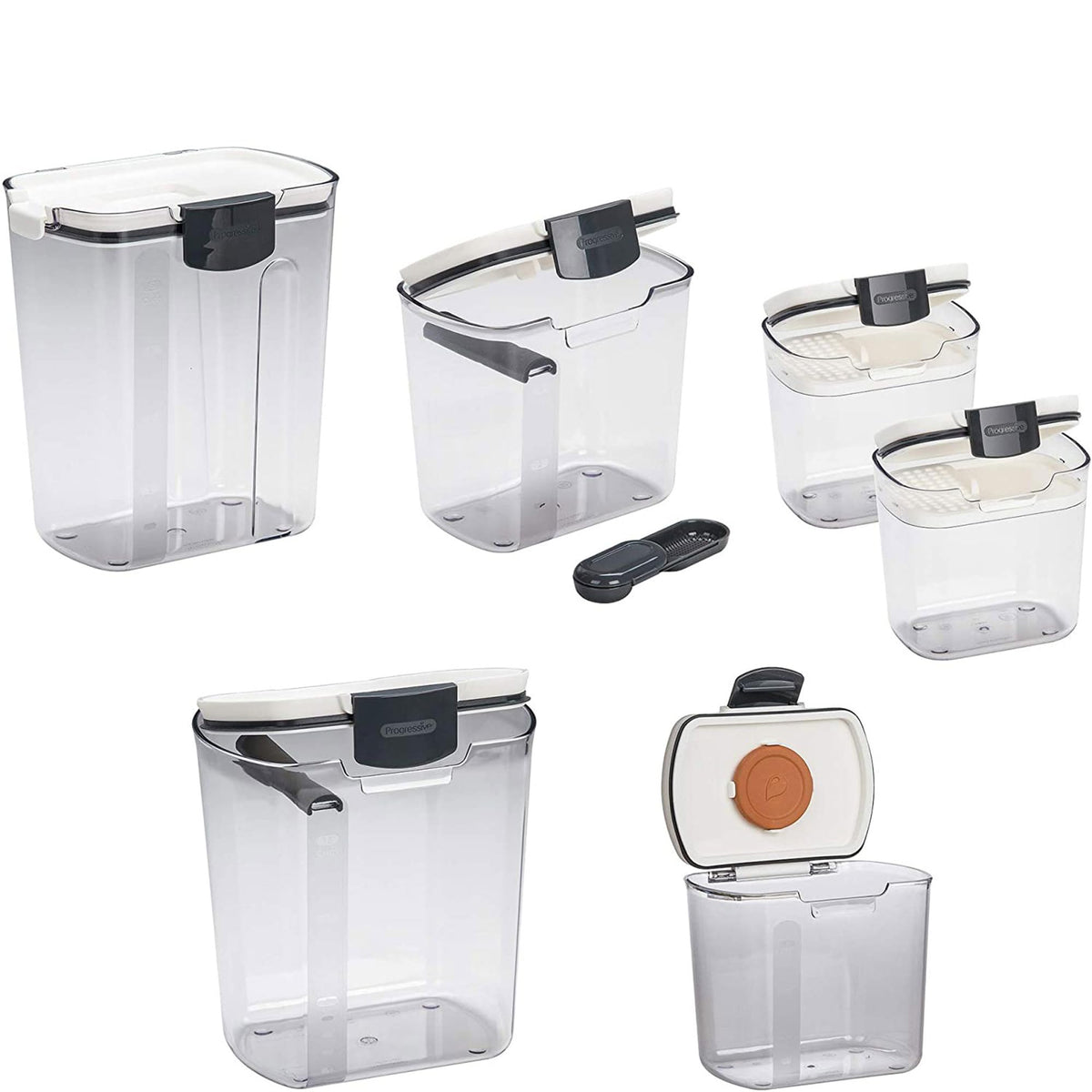 Progressive International Prepworks Prokeeper 6 Piece Plastic Airtight Food Storage Containers For Baking Essentials, White And