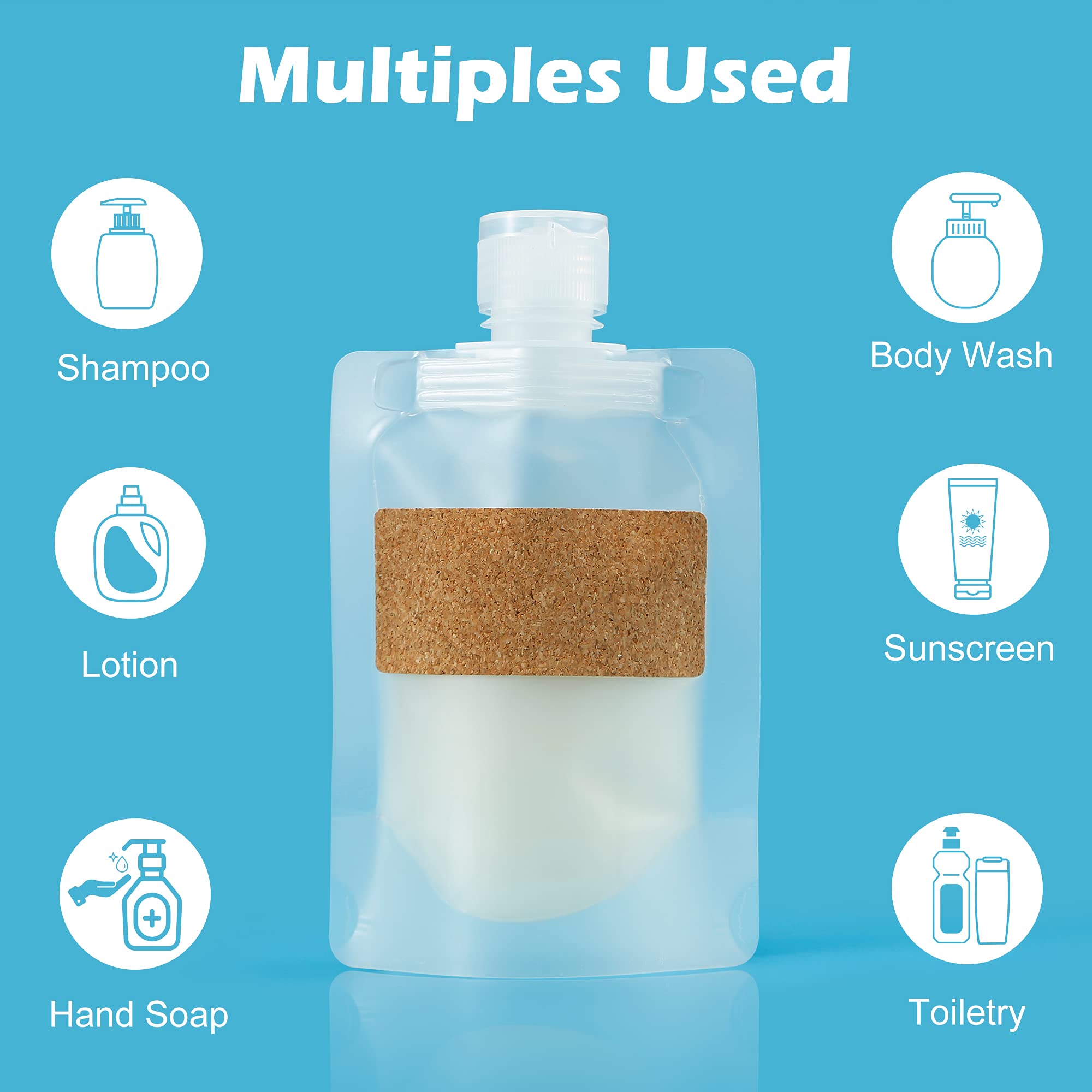 TailaiMei 12 Pieces Travel Pouches for Toiletries  TSA Approved Portable Travel Size  Refillable Stand Up Pouch for Shampoo/Conditioner/Lotion (50ml/1.7oz)