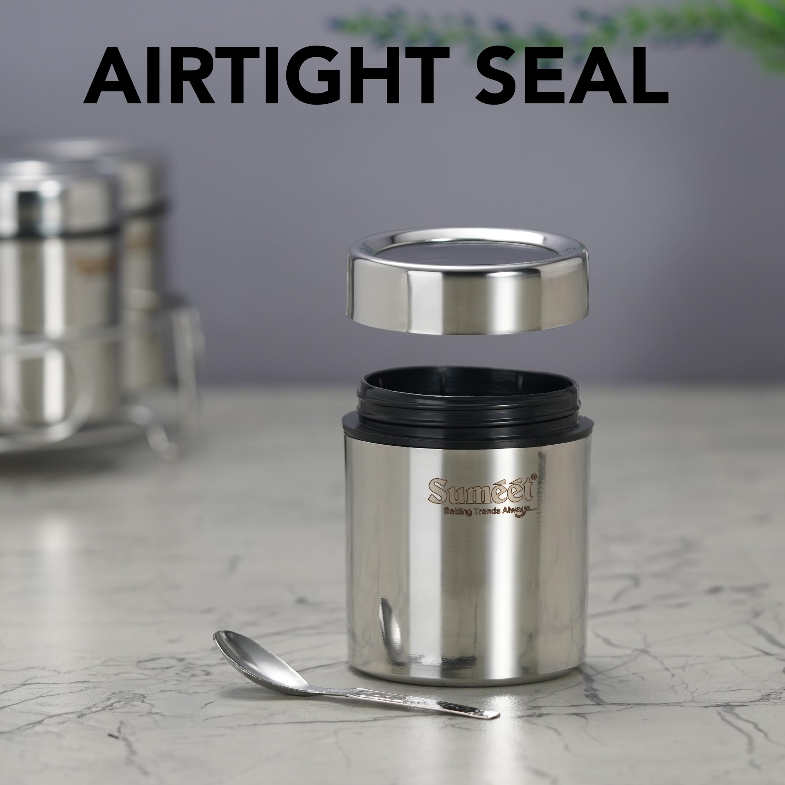 Sumeet 7In1 Stainless Steel + See Through Lid Masala Stand/Dry Fruit Stand With Stand And 7 Spoons