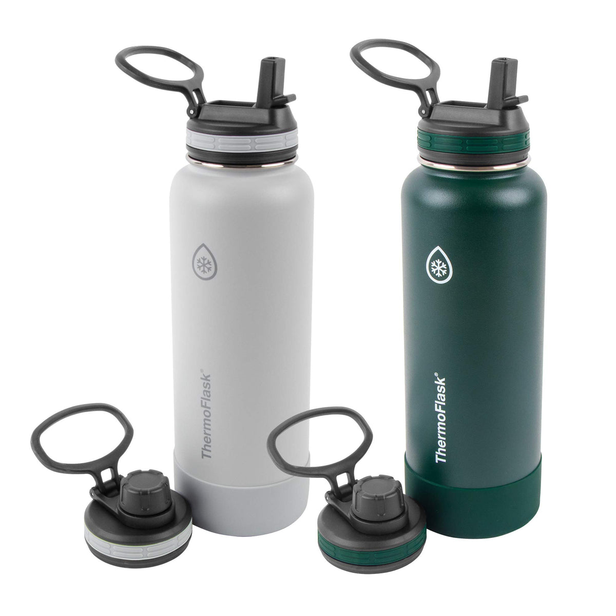 Thermoflask 40 Oz Double Wall Vacuum Insulated Stainless Steel 2-Pack Of Water Bottles, Gray/Pine