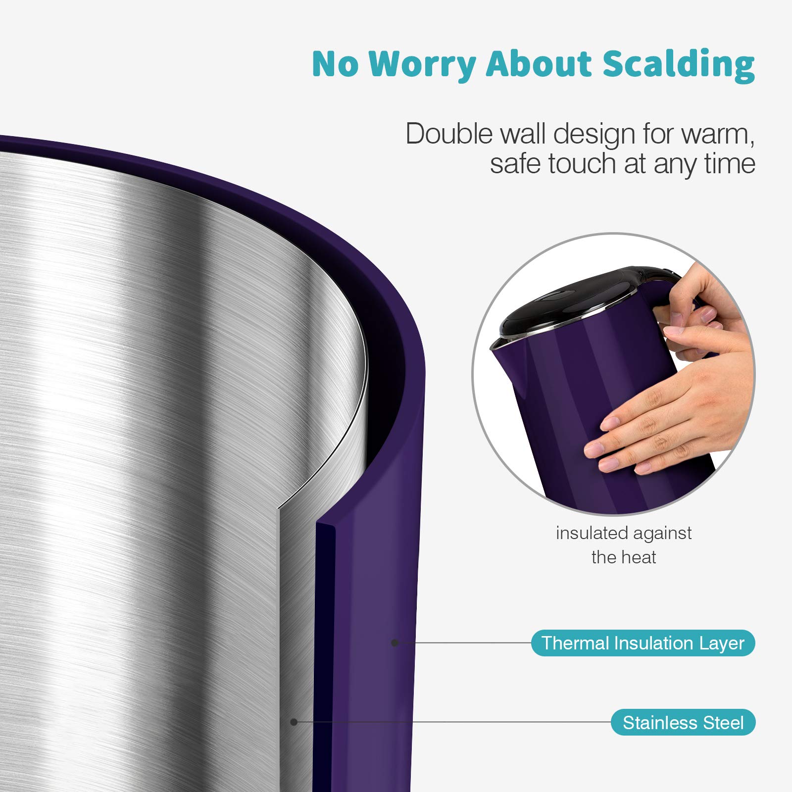 Secura Swk-1701Dp The Original Stainless Steel Double Wall Electric Water Kettle 18 Quart, Dark Purple