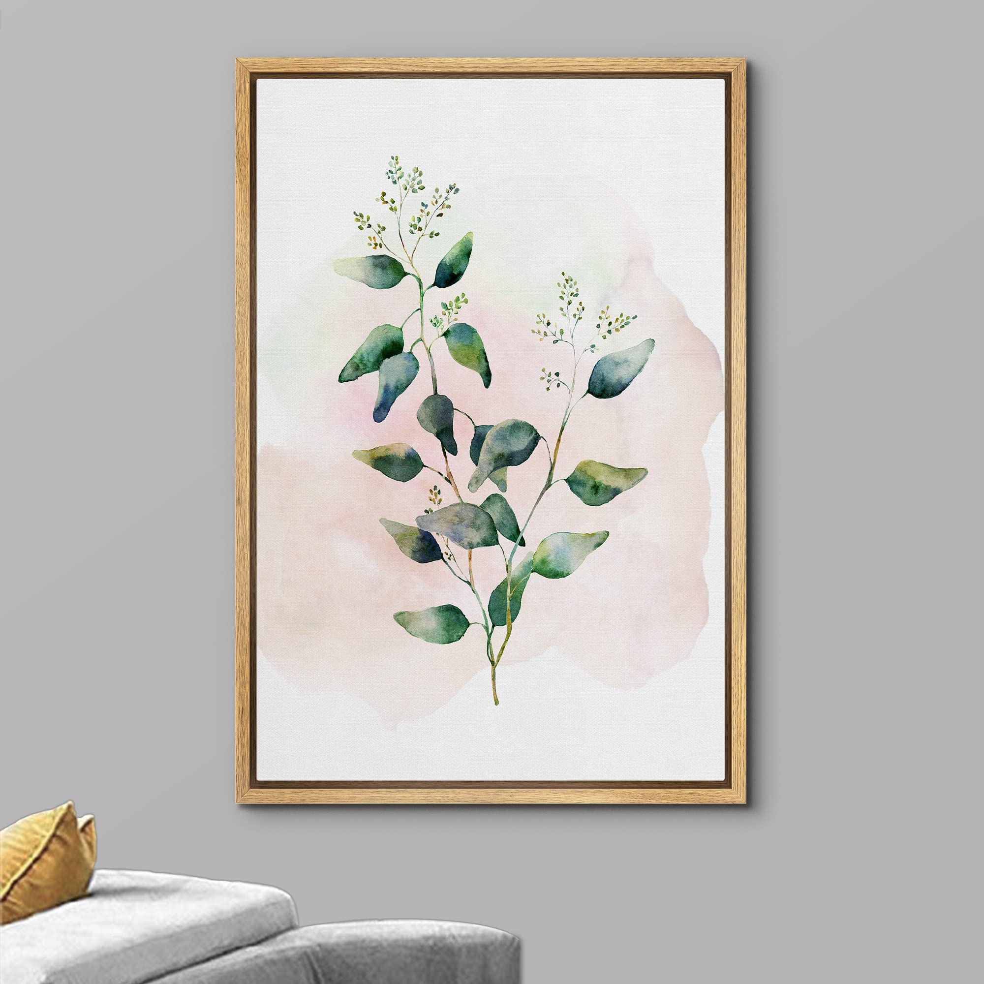 Wall26 Framed Canvas Print Wall Art Pastel Watercolor Green & White Forest Plant Floral Botanical Illustrations Modern Art Rusti