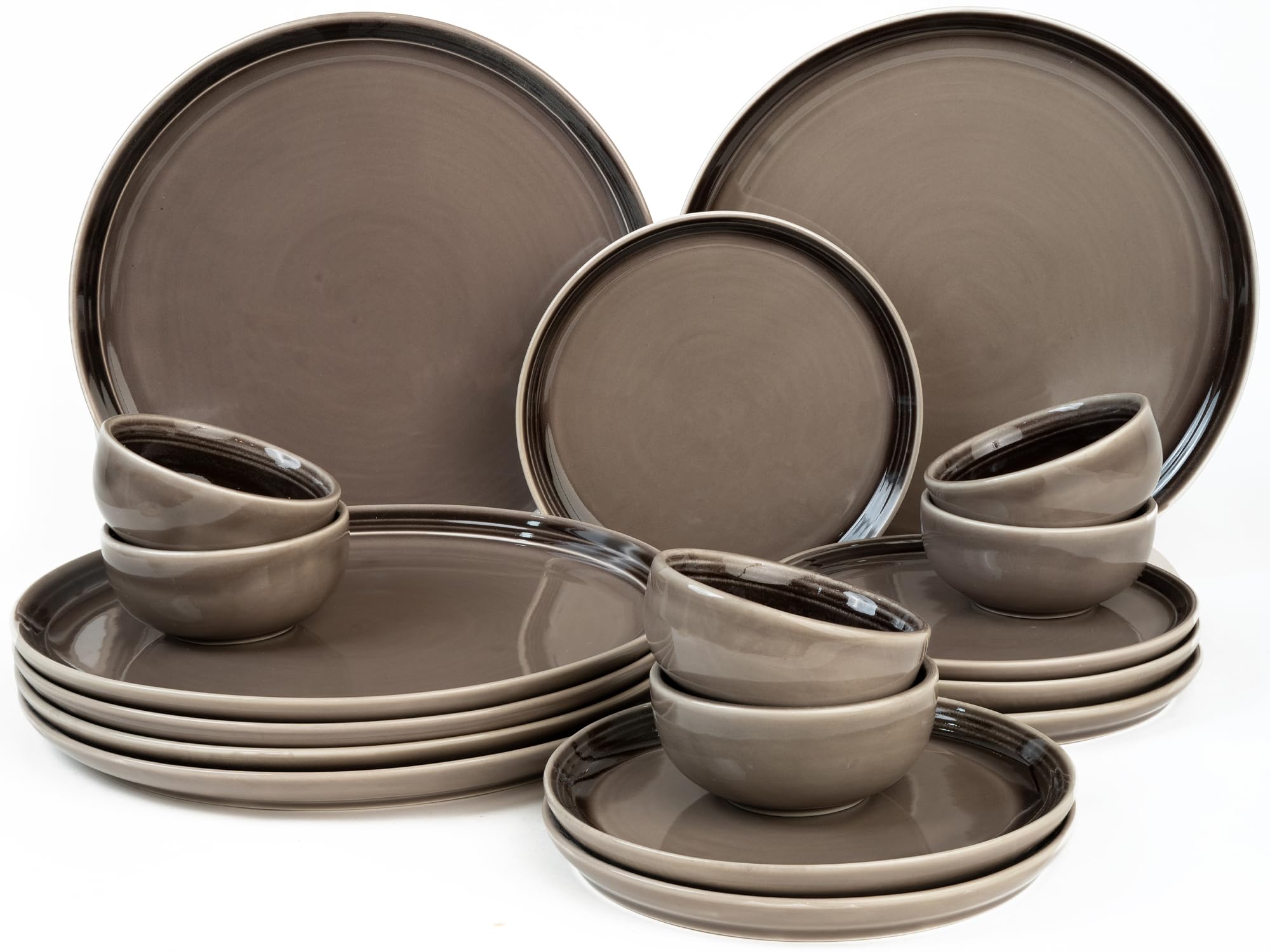Bodhi House Handcrafted Chip Resistance Porcelain Solid Dinner Set, 18 Pieces Dish Set Serving For 6, Microwave And Dishwasher S