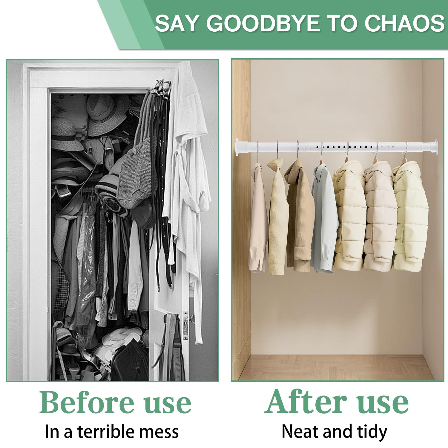 Closet Rods For Hanging Clothes, 1.3 Inch Diameter Heavy Duty Closet Rod 17-39 Inch Adjustable Clothes Hanging Bar Matte White S