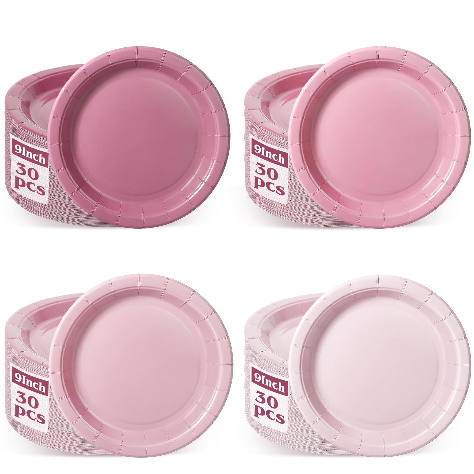 Xiangqu 120 Pcs Dusty Pink Paper Plates,9 Inch Pink Baby Shower Plates Gradient Pink Plates Valentines Plates Pink Dessert Plate