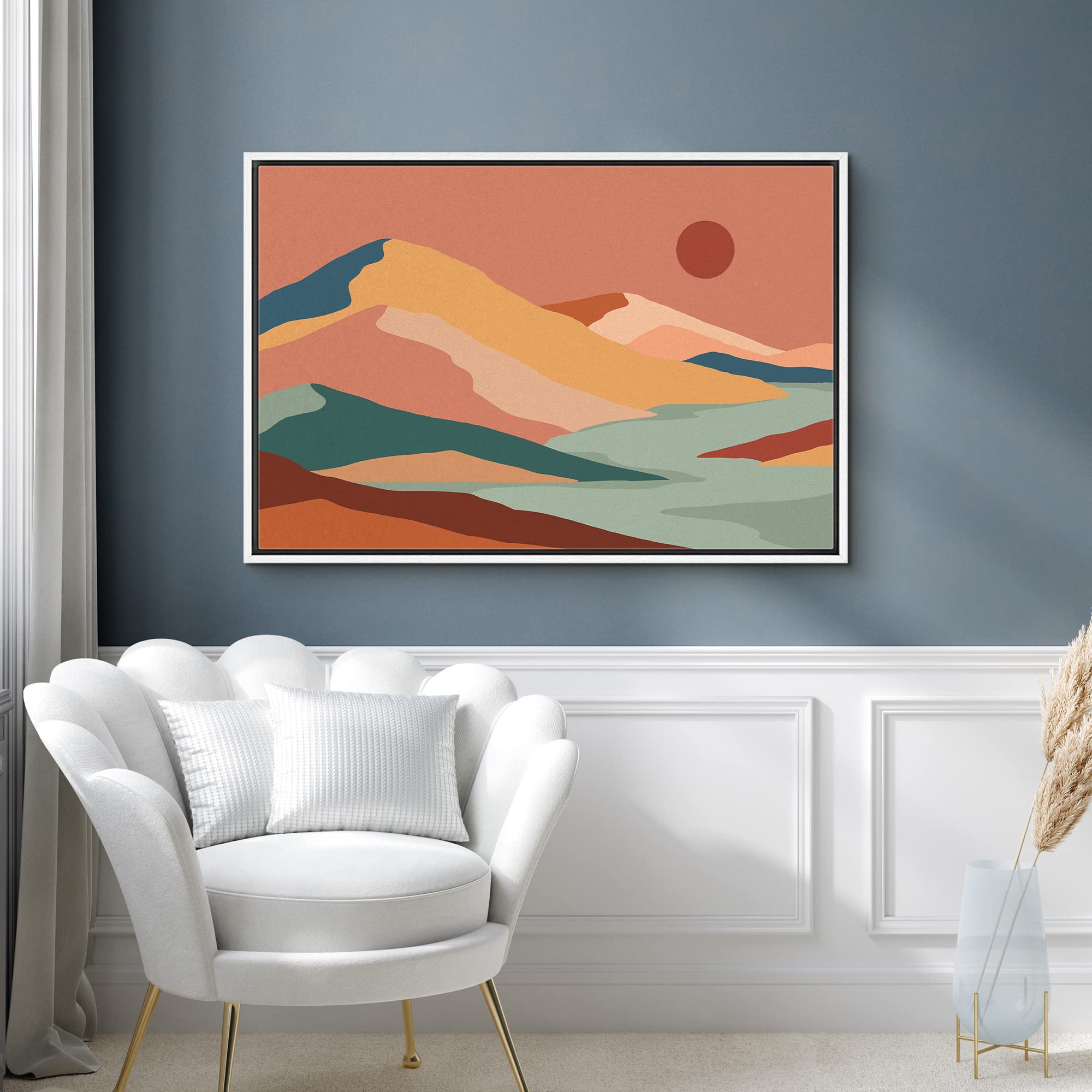 Signford Framed Canvas Print Wall Art Pastel Paint Stroke Mountain Range Environment Nature Wilderness Illustration Modern Art Z