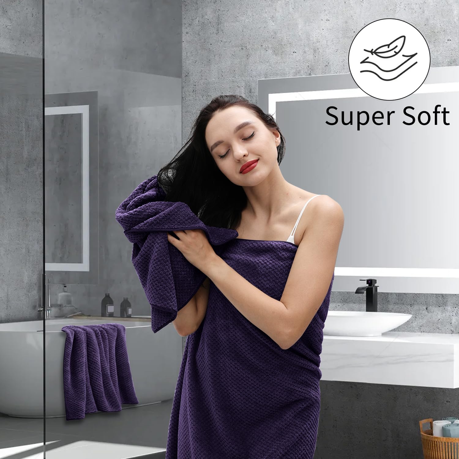 8-Piece Purplr Bath Towels Set,2 Oversized Large Bath Towels Sheet,2 Hand Towels And 4 Washcloths - 600 Gsm Soft Luxury Towel Se