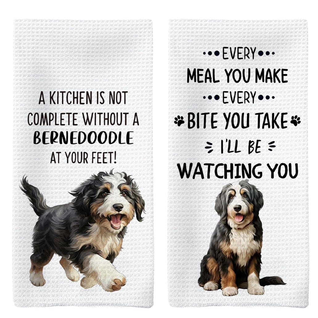 Tzhim Bernedoodle Kitchen Towels Set of 2, Bernedoodle Lovers Gifts, Dog Decorative Hand Towels, Dog Dishcloths Dish Towel Tea T