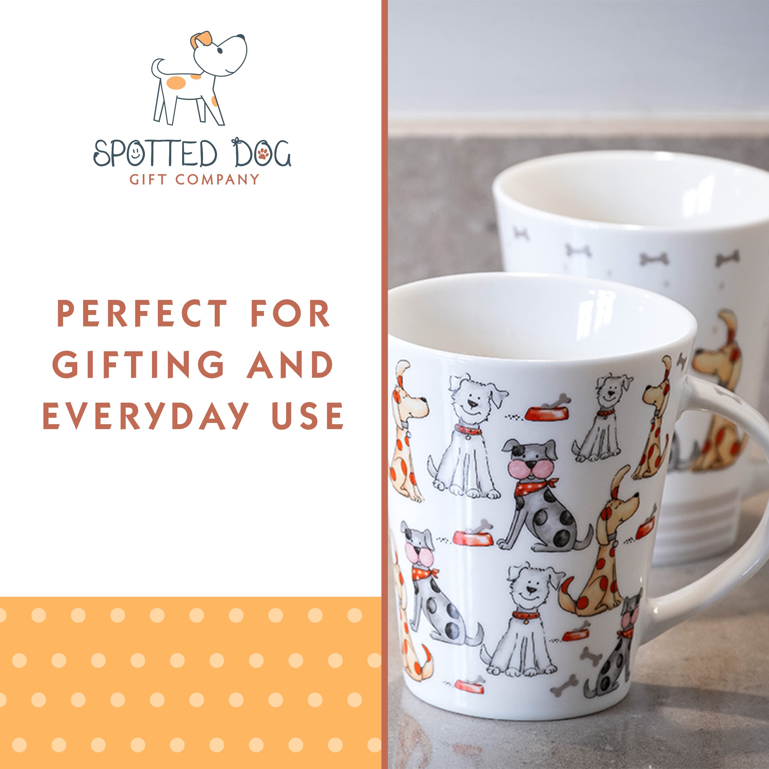 SPOTTED DOG GIFT COMPANY Dog Mugs Set of 4, Multicolor Ceramic Tea Cups, 12.2oz, Dishwasher & Microwave Safe Kitchen Gifts for Women