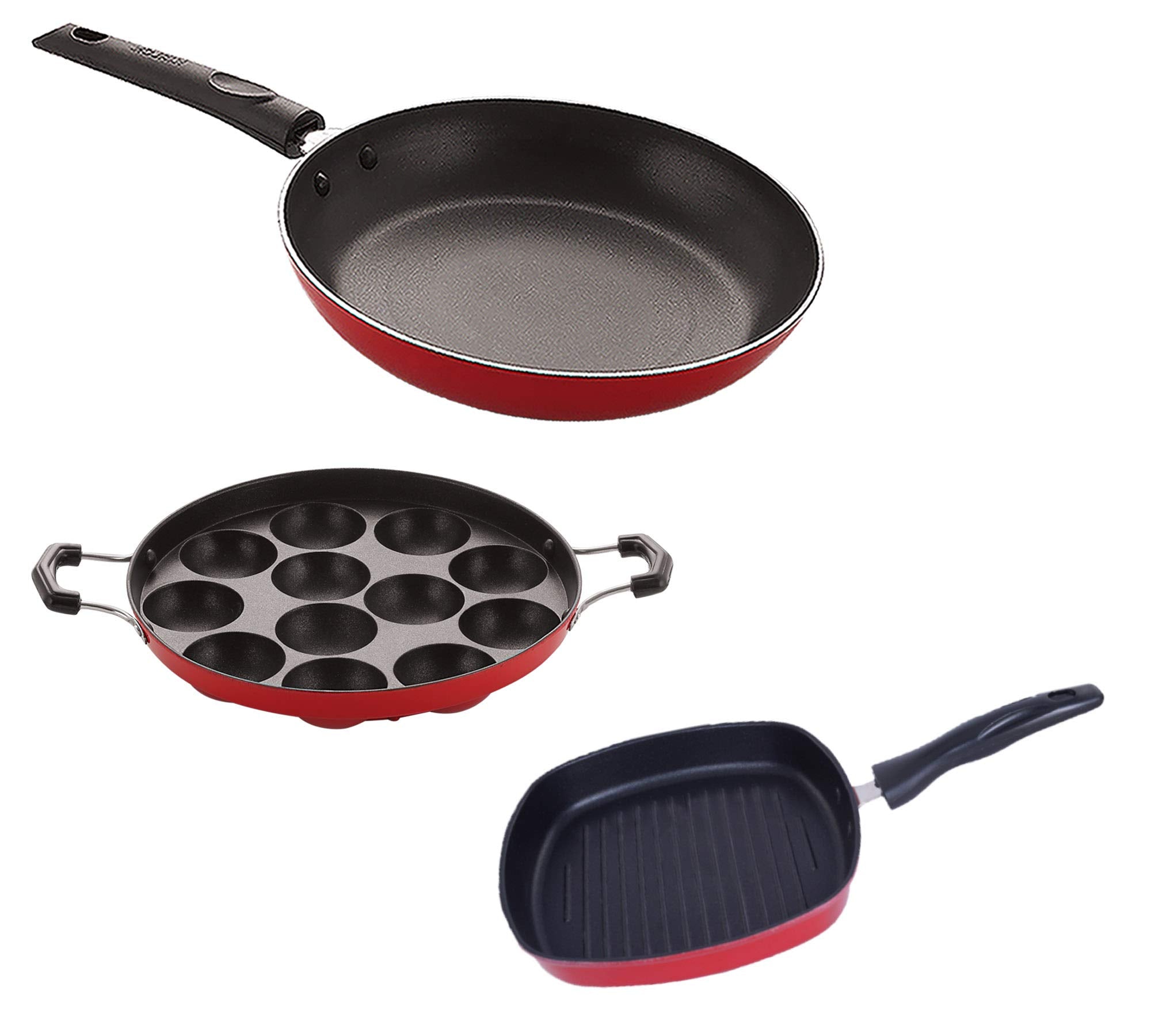 Nirlon NonStick Cookware Kitchen Cooking Essential Combo Set Of3 Pieces (2.6Mm_Ap(12)_Gp(22.5)_Tp24)