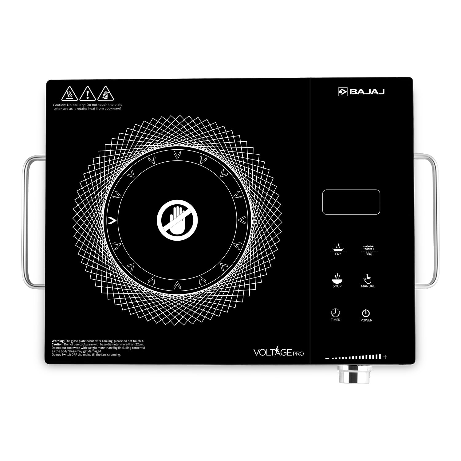 Bajaj Irx 220F Infrared Induction Cooktop | 2200 Watts | 11 Power Level | 3 Preset Menu | Feather Touch Controls | Digital Displ