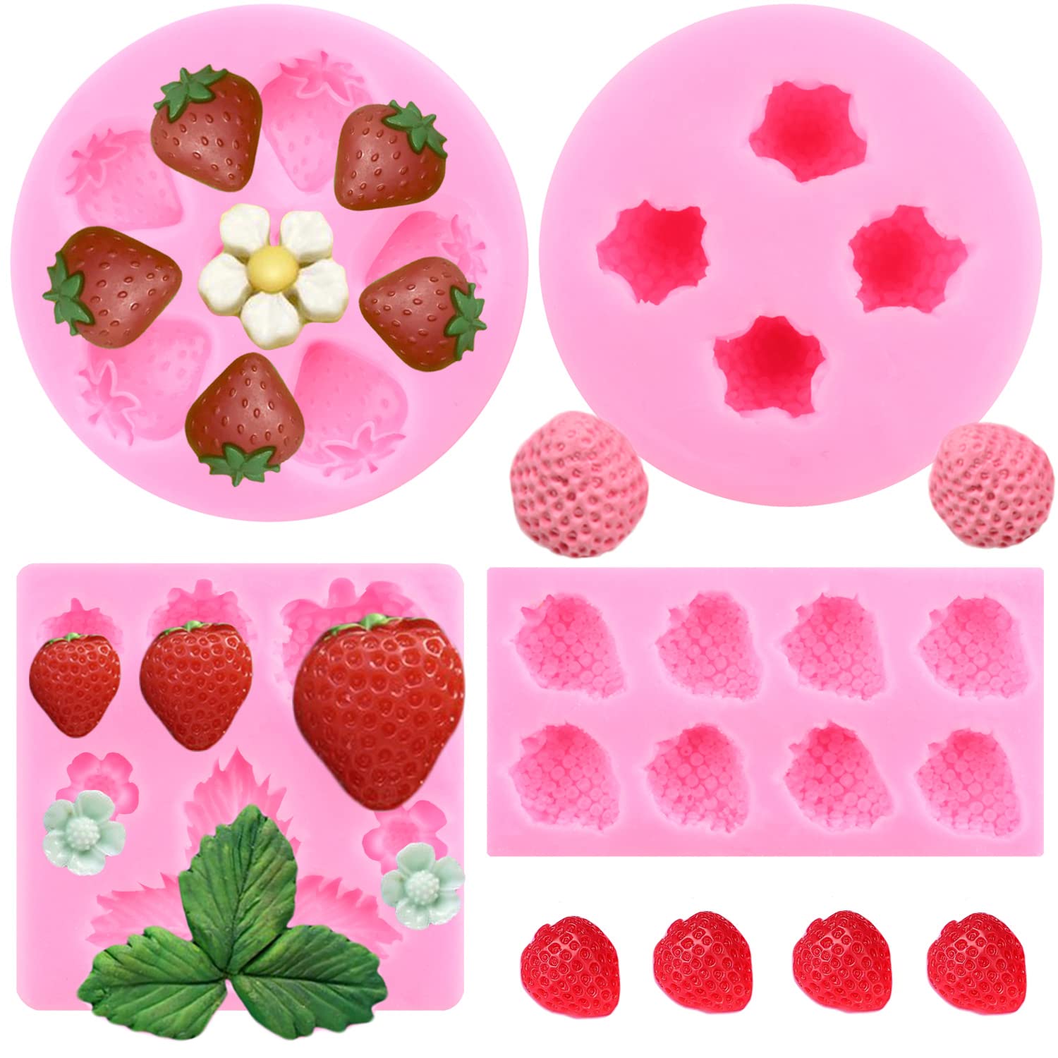 Mujiang Strawberry Silicone Molds Strawberry And Flowers Fondant Mold Strawberry Mold For Cake Decorating Cupcake Topper Candy C