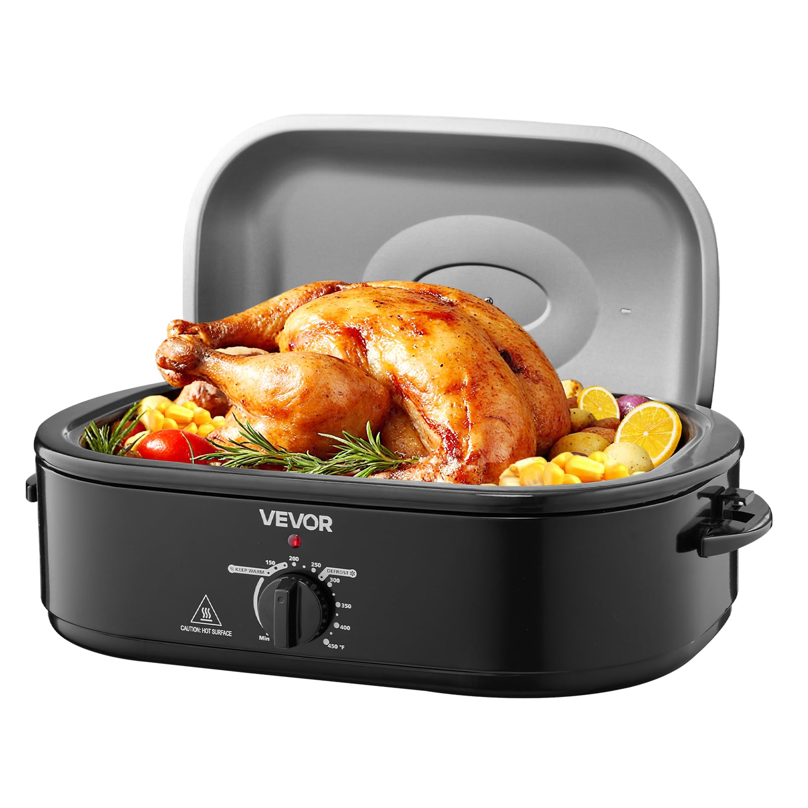 VEVOR Roaster Oven, 18QT Fast-Cooking Turkey Roaster, 150-450? Adjustable Temperature Turkey Oven with Self-Basting Lid, Removab