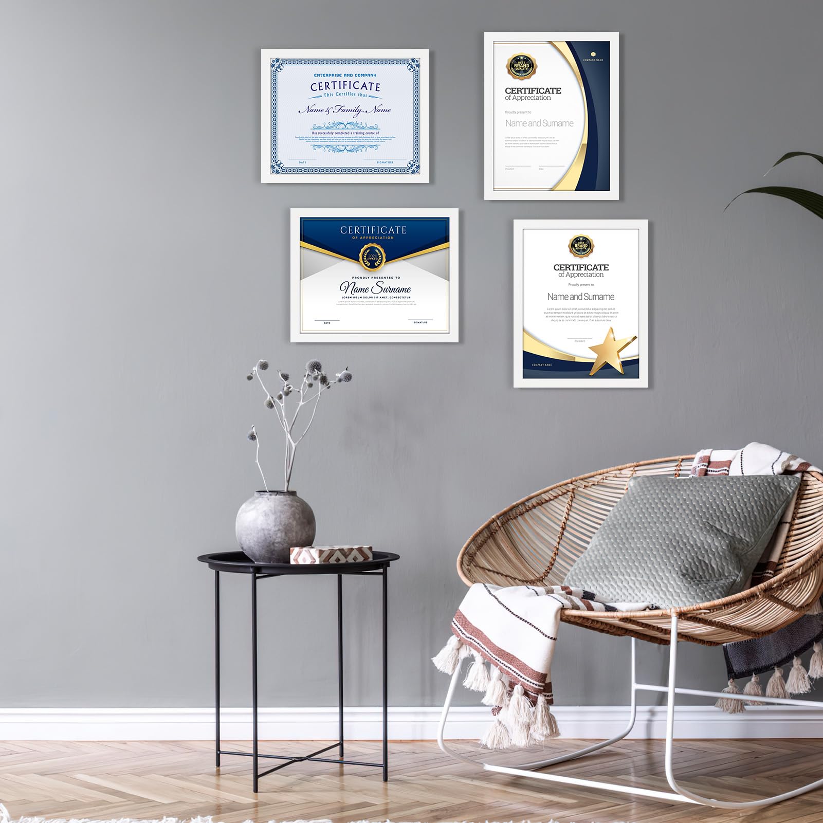 HORLIMER 8.5 x 11 Picture Frame Set of 15, White Photo Frames 8.5 by 11 for Certificate Diploma Document, Wall Hanging or Tablet