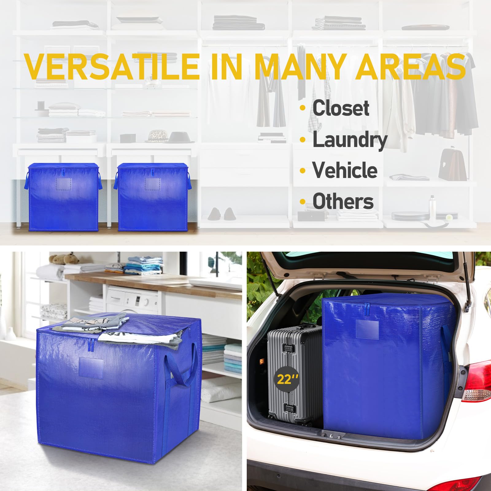 Ticonn 4 Pack Jumbo Moving Bags With Reinforced Handles, Square Heavy-Duty Storage Bags, Oversized Bags For Storage, Moving Supp