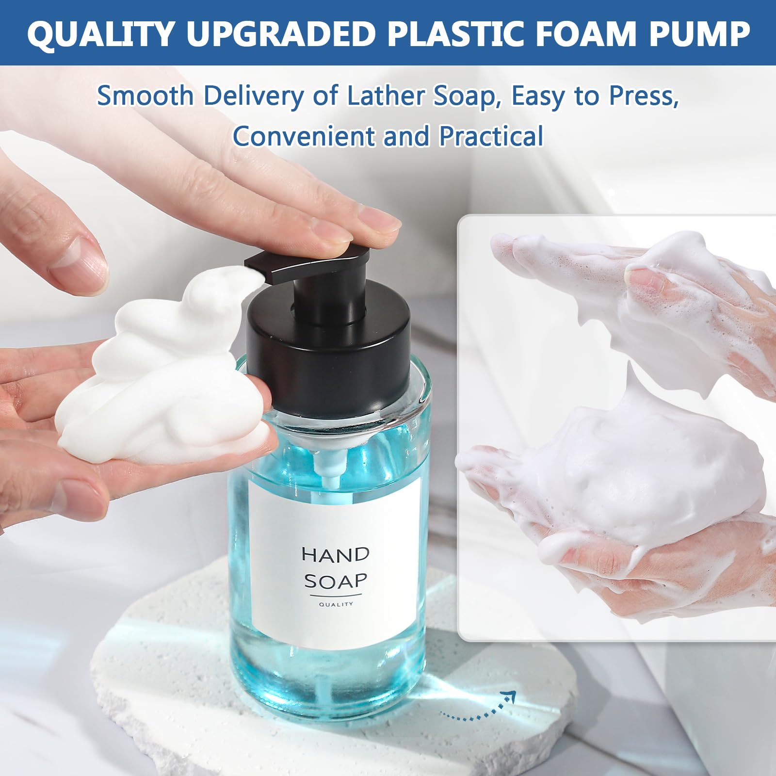 Rytoxilo Foaming Soap Dispenser, 12 Oz Foaming Hand Soap Dispenser, 2 Pack Glass Foaming Soap Dispenser For Bathroom & Kitchen,