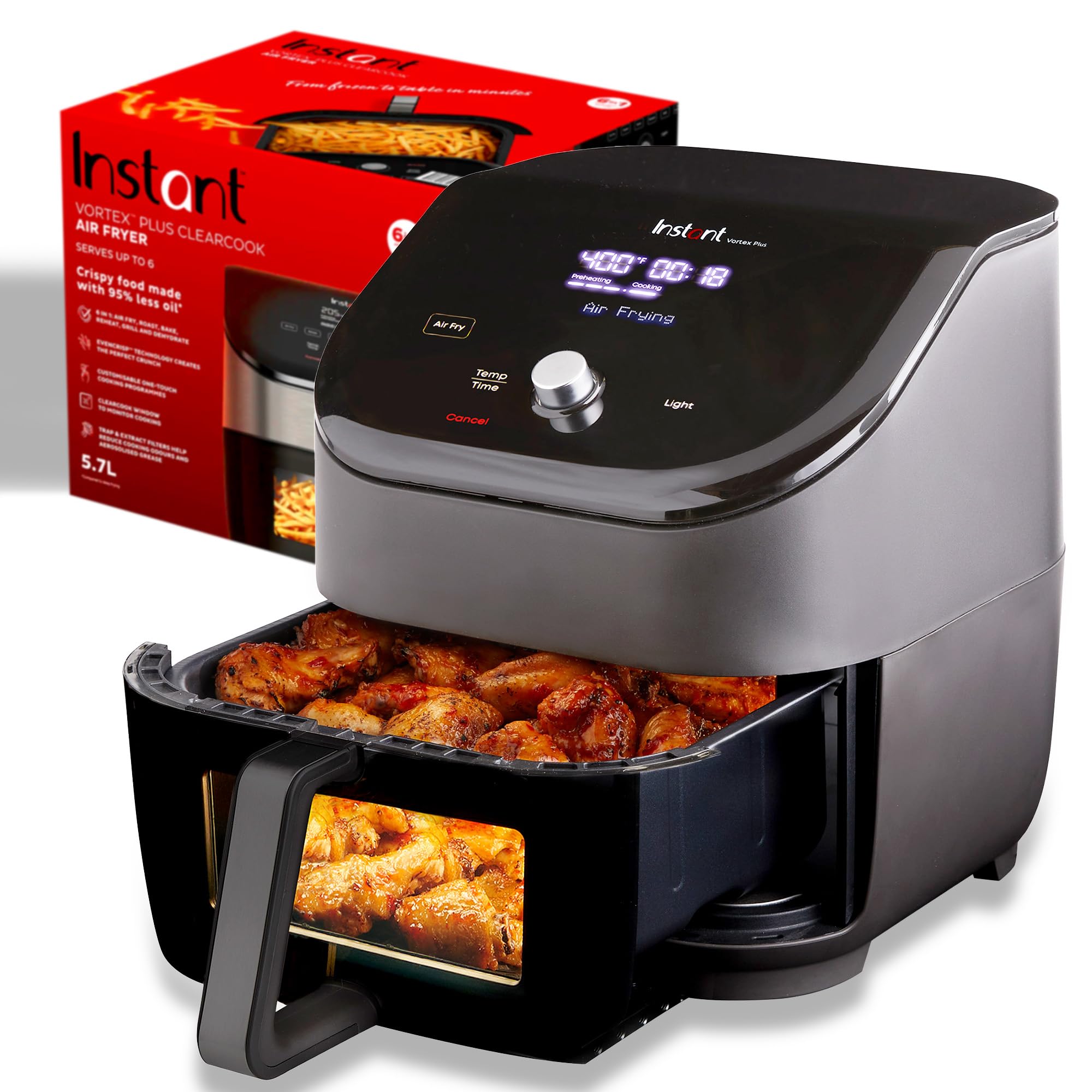 Instant Pot Vortex Plus 6Qt Clearcook Air Fryer, Clear Windows, Custom Program Options, 6-In-1 Functions, Crisps, Broils, Roasts
