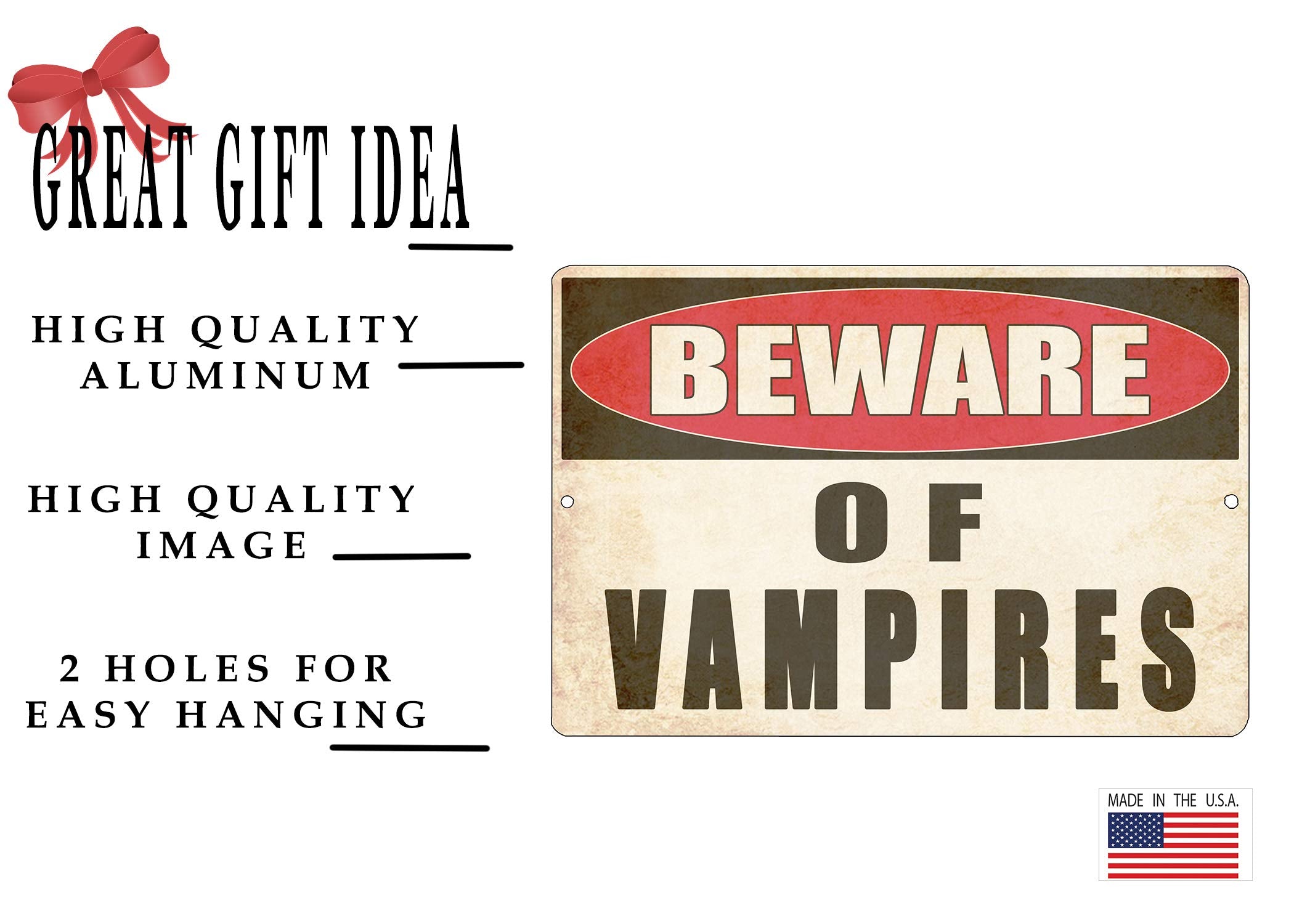 Rogue River Tactical Funny Sarcastic Metal Tin Sign Wall Decor Man Cave Bar Yard Wall Warning Beware of Vampires