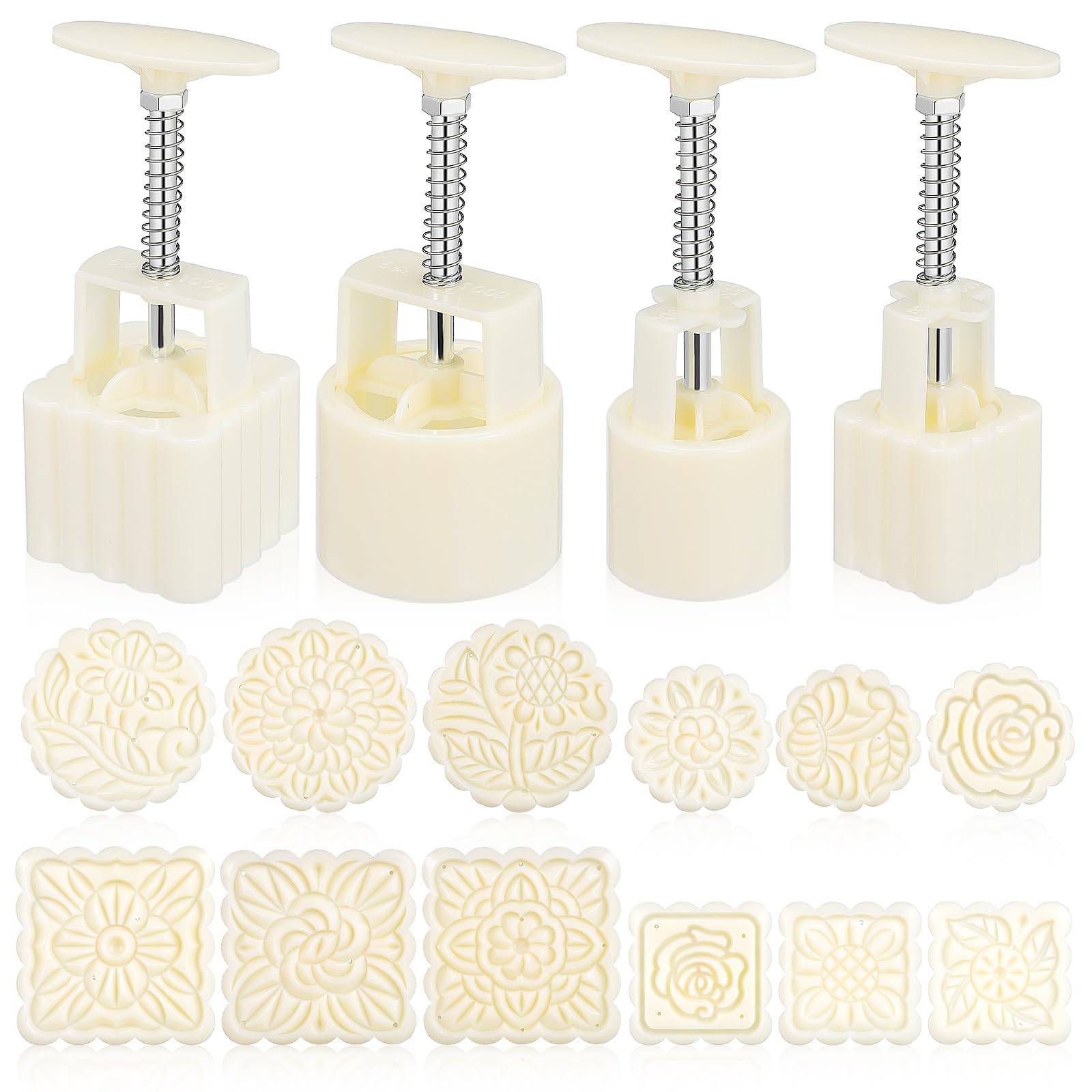 Didiseaon Mooncake Mold Press Hand Press Moon Cake Mold with 4 Barrels and 12 Flower Pattern FoodGrade Cookie for MidAutumn Fe
