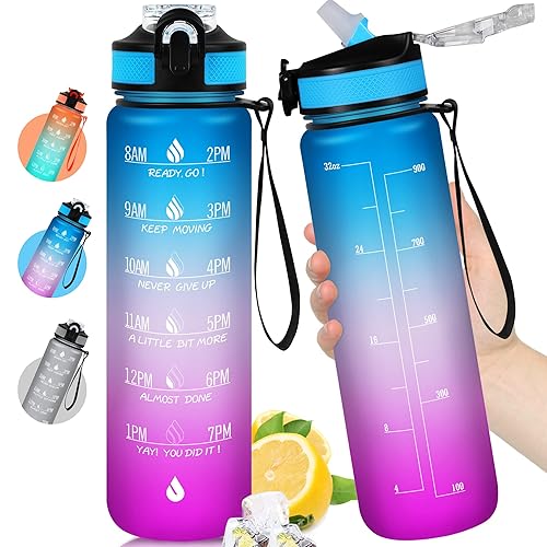 ZOMAKE 32oz Water Bottles with Straw & Time Marker Motivational Water Bottle with BPA Free Non-Toxic Tritan Material  Leakproof Water Jug for Fitness Sports