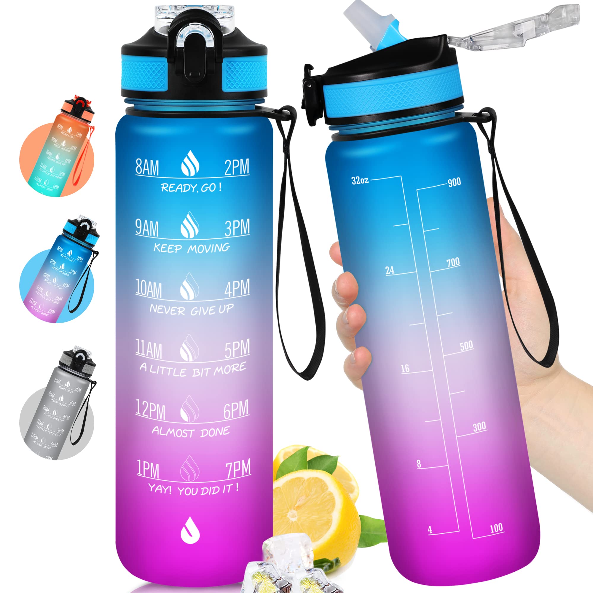 ZOMAKE 32oz Water Bottles with Straw & Time Marker Motivational Water Bottle with BPA Free Non-Toxic Tritan Material  Leakproof Water Jug for Fitness Sports